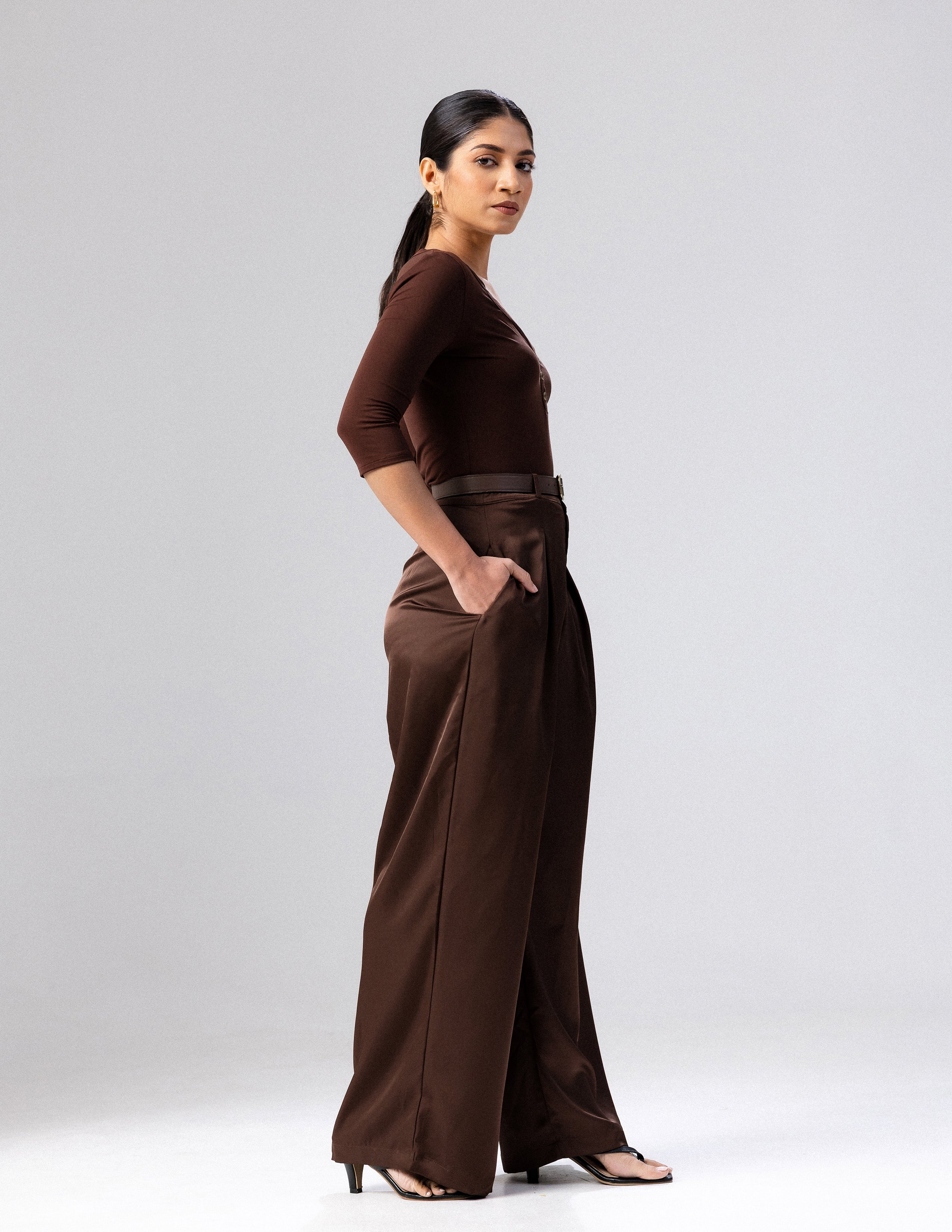 Front Pleated Wide Leg Pant