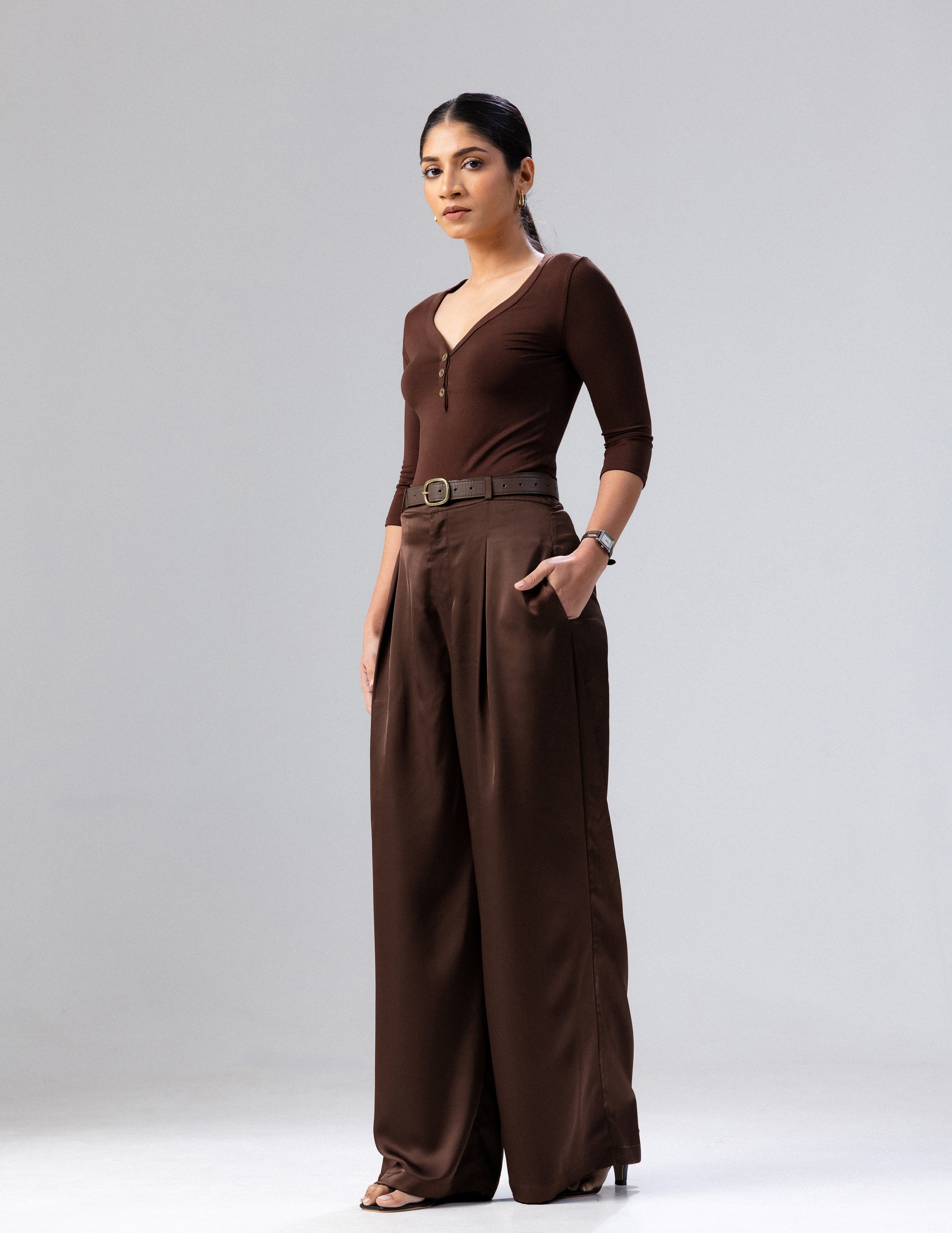Front Pleated Wide Leg Pant