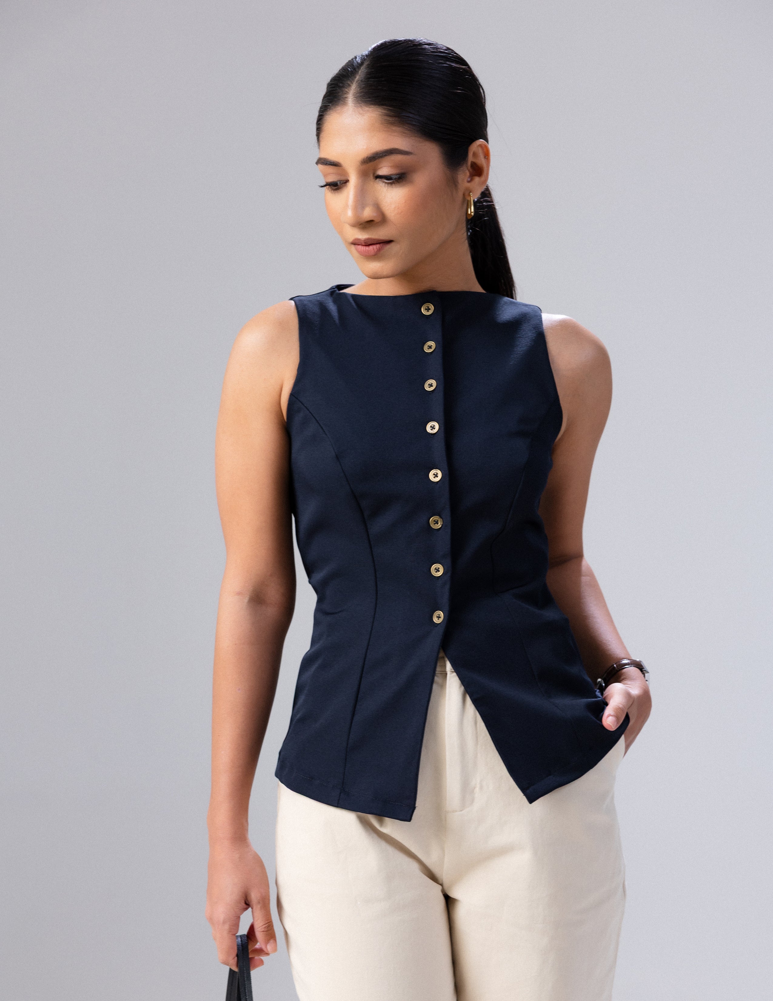 Button Down Back Tie Up Top