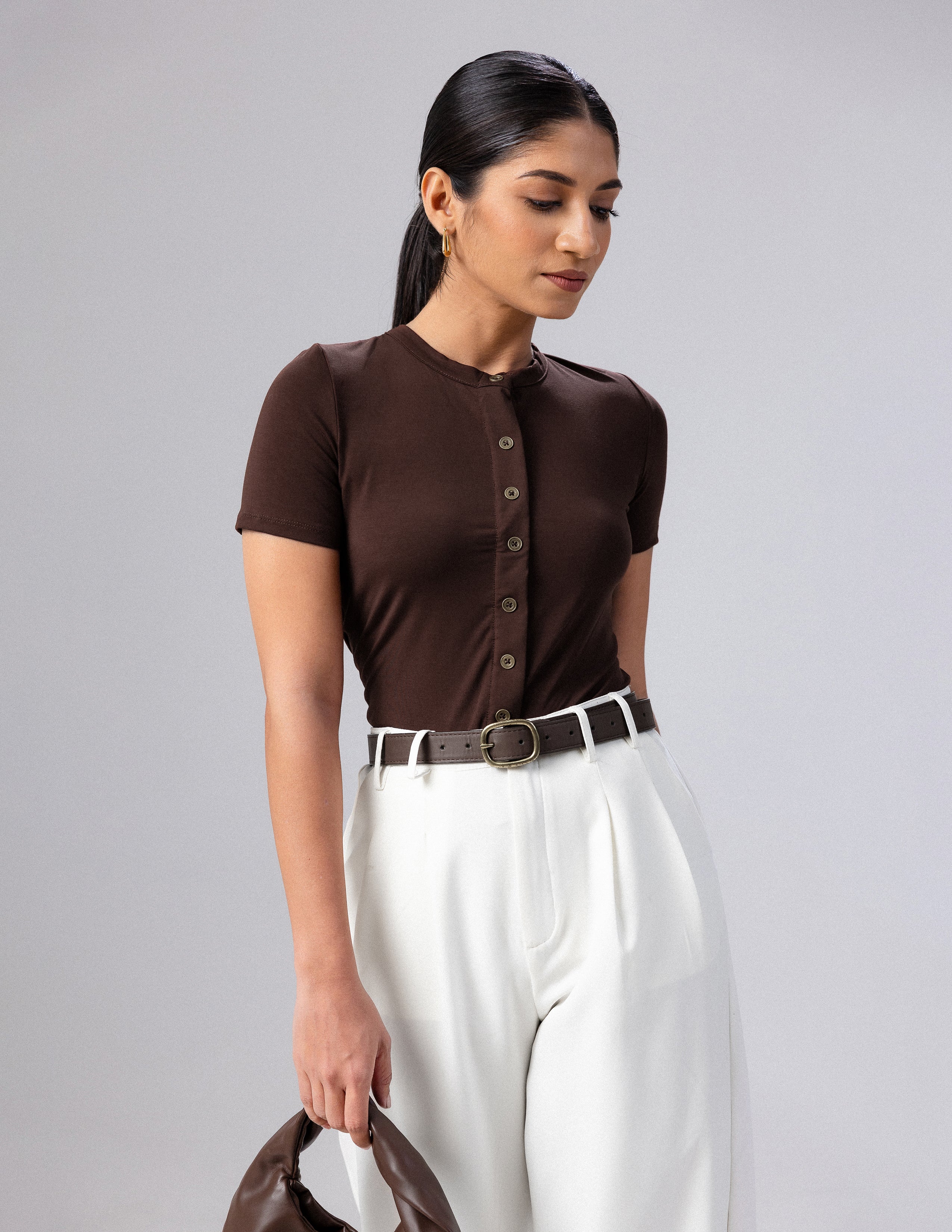Button Detailed Short Sleeved Top