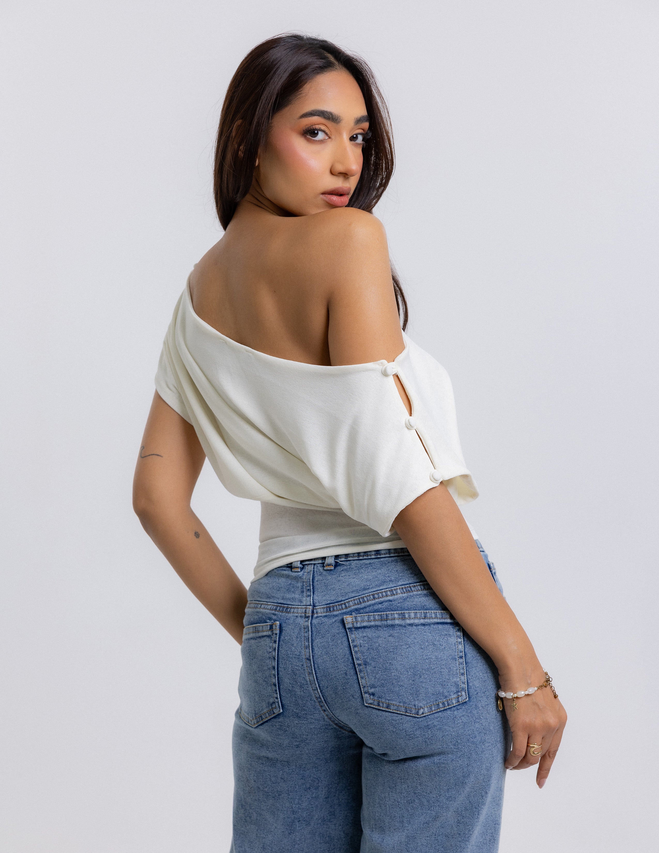 Cover Button Detailed Off Shoulder Top