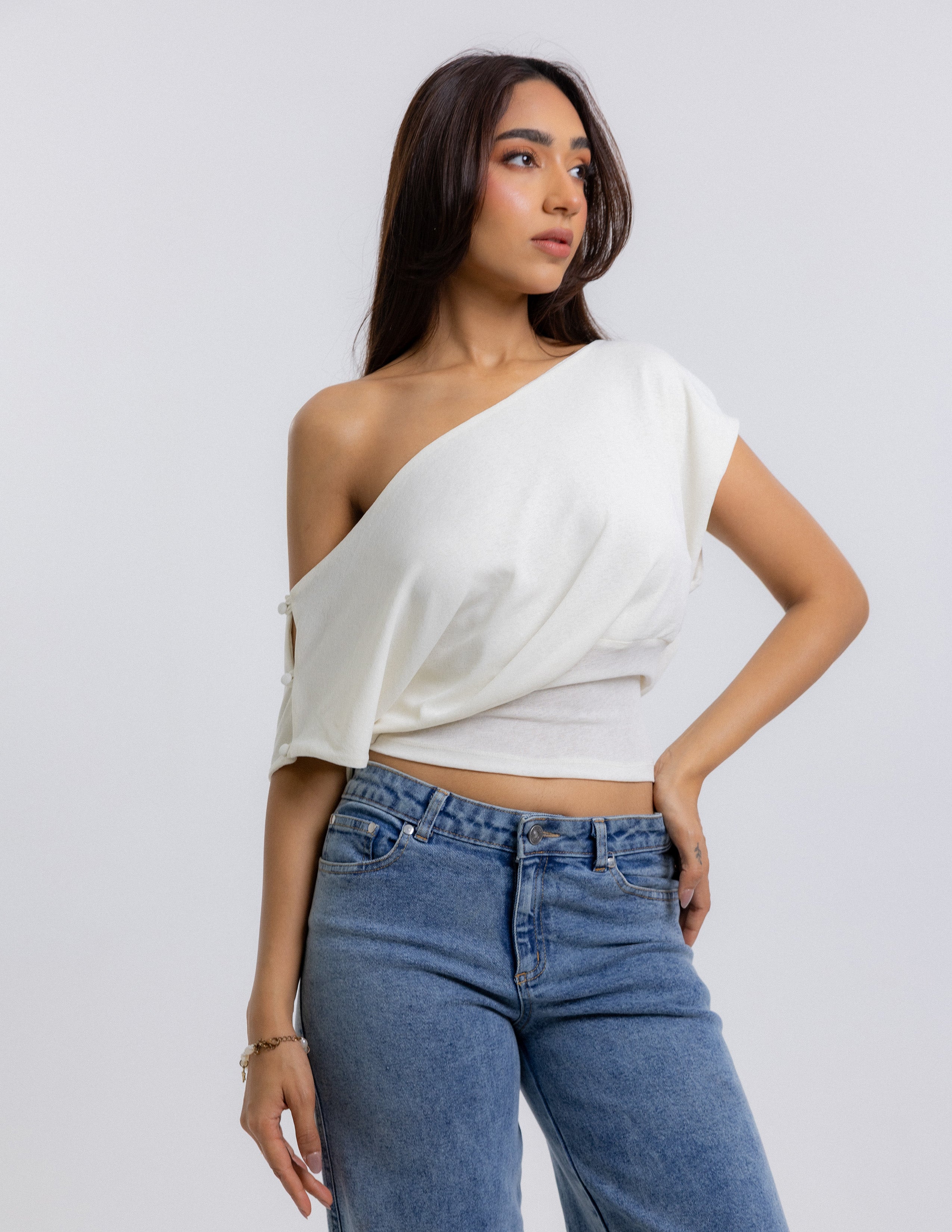 Cover Button Detailed Off Shoulder Top