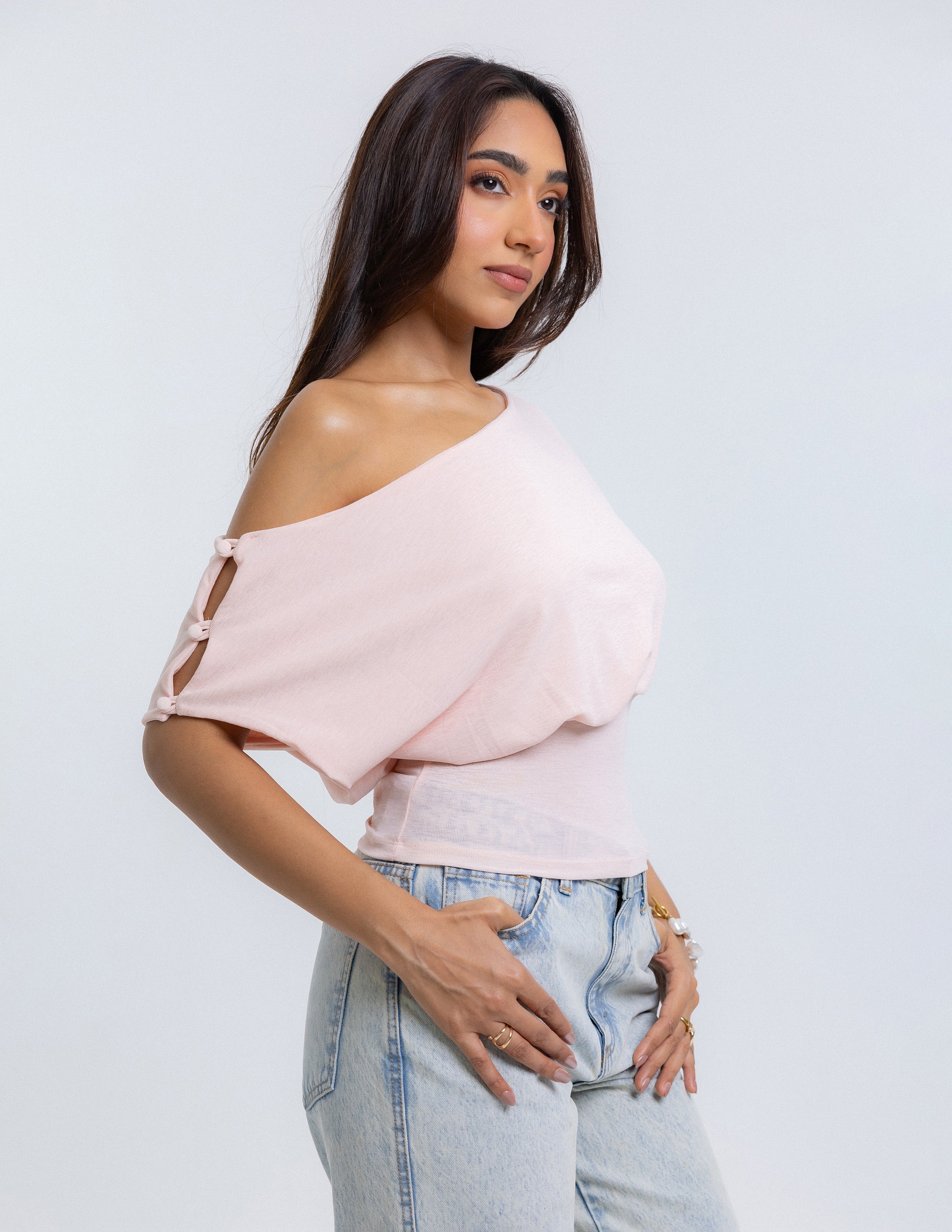 Cover Button Detailed Off Shoulder Top