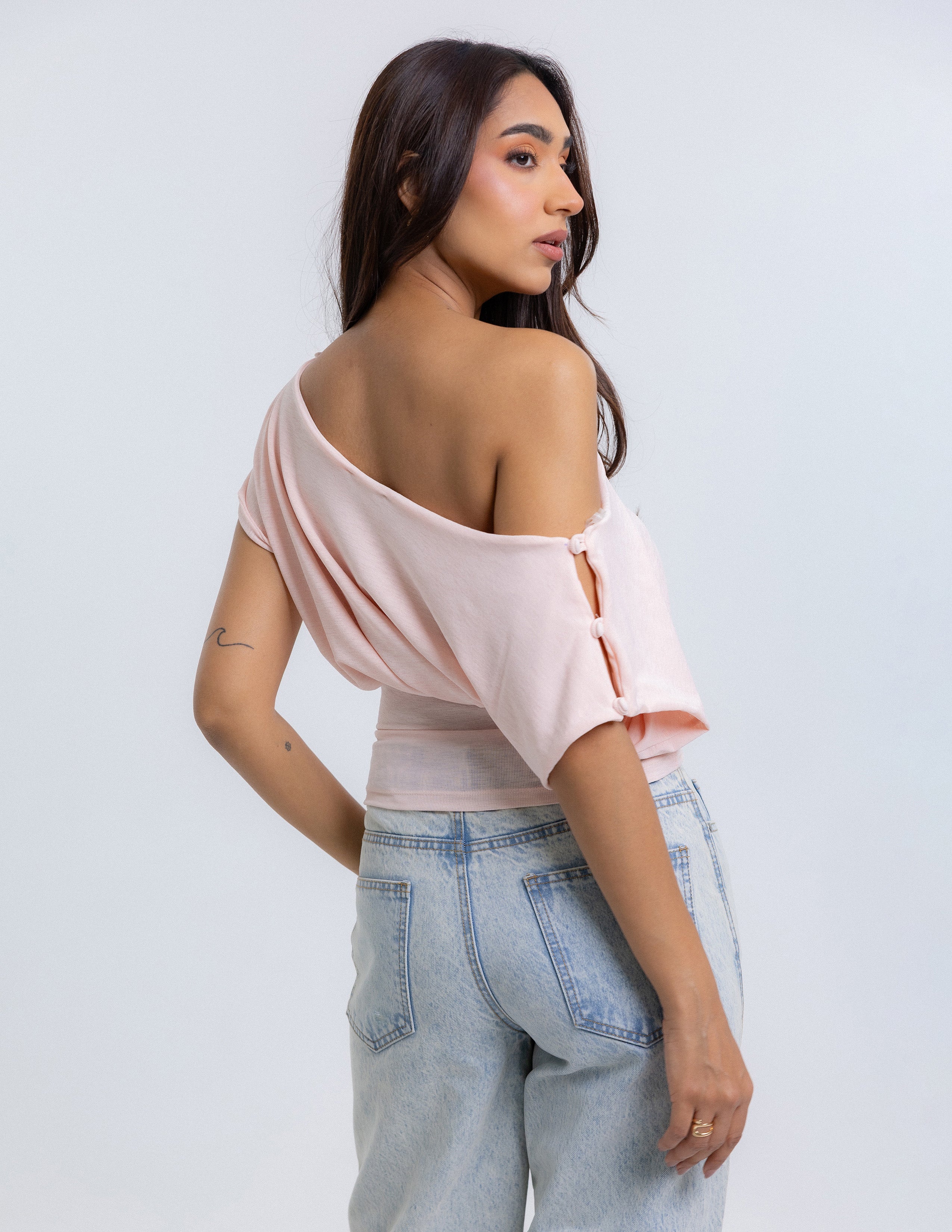 Cover Button Detailed Off Shoulder Top