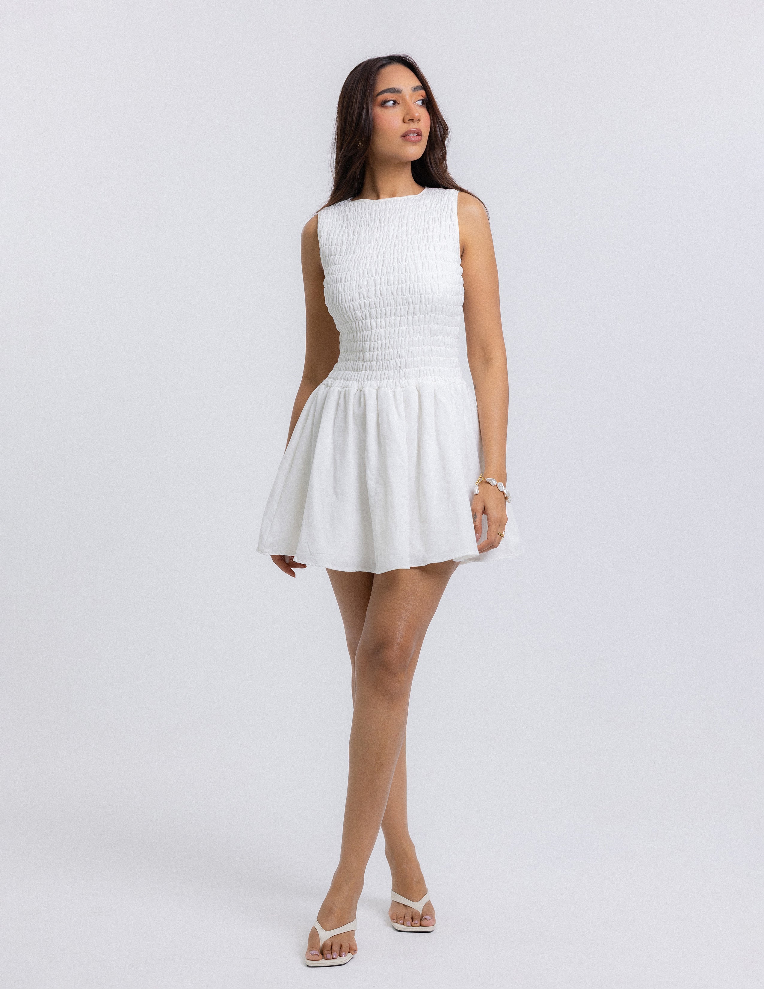 Smocking Detailed Mini Dress