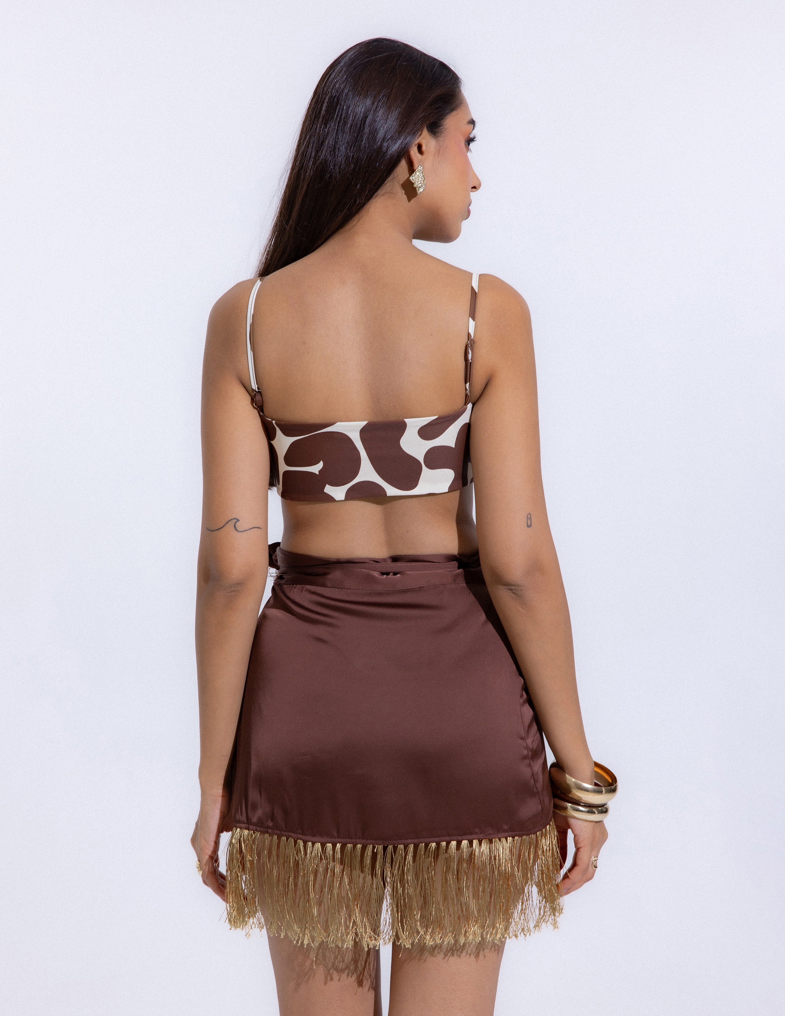 Fringe Detail Mini Wrap Skirt