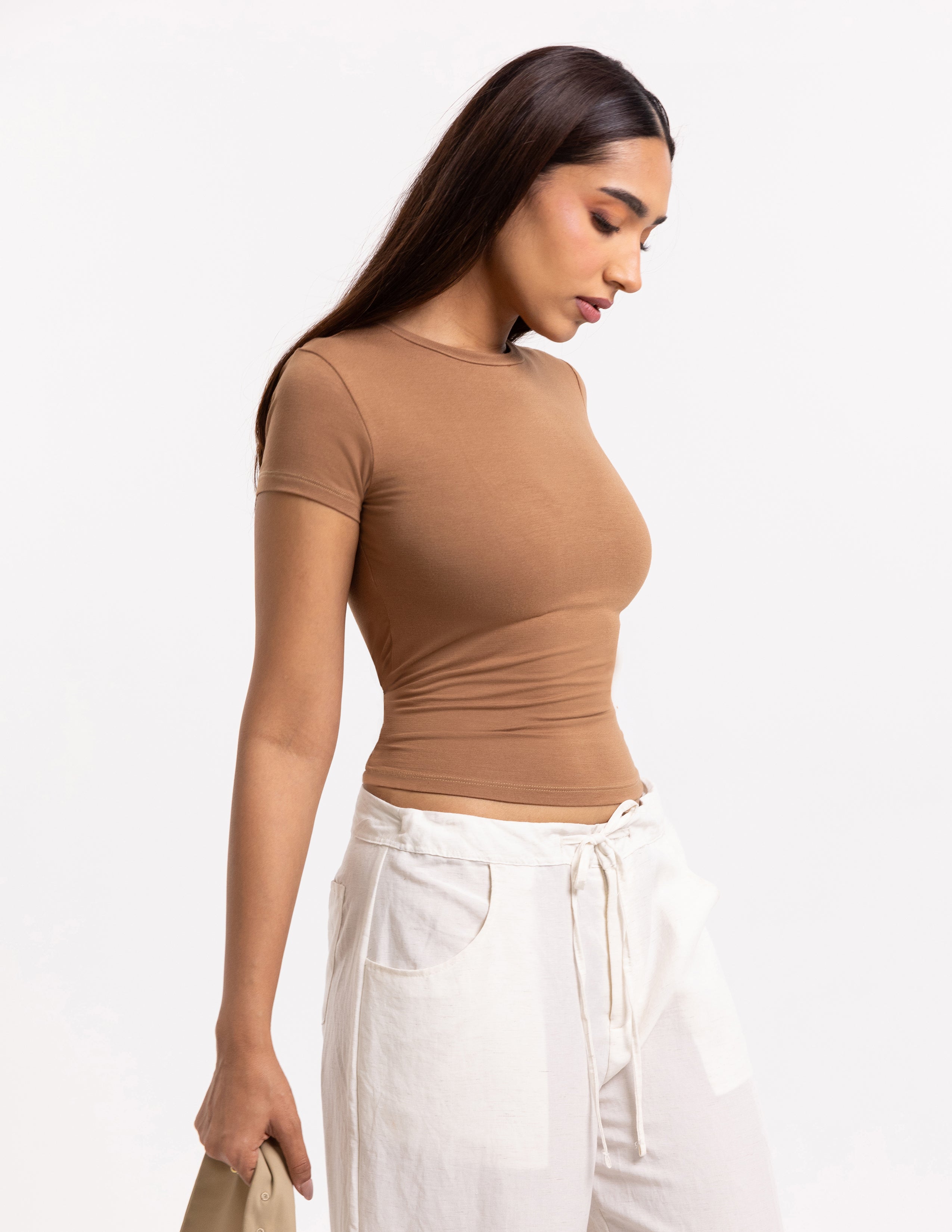 High Neck Short Sleeved Fitted Top