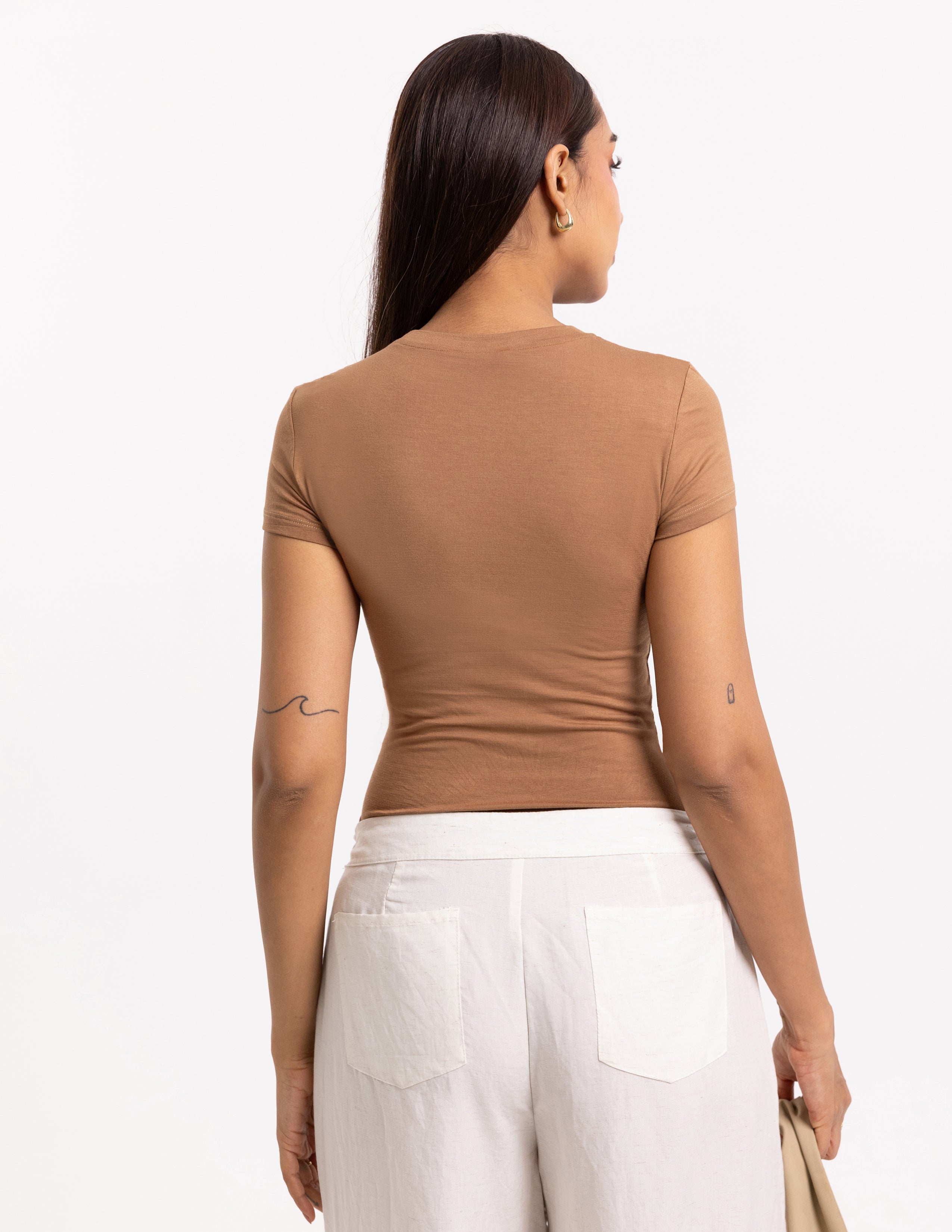 High Neck Short Sleeved Fitted Top