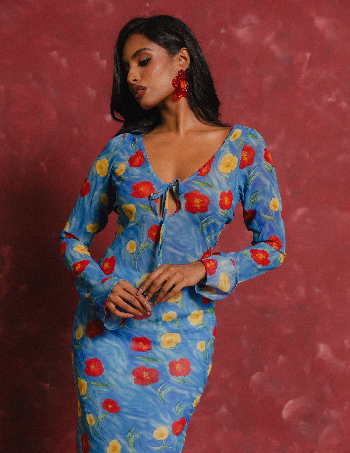 Front Tie Detail Bias Maxi Dress