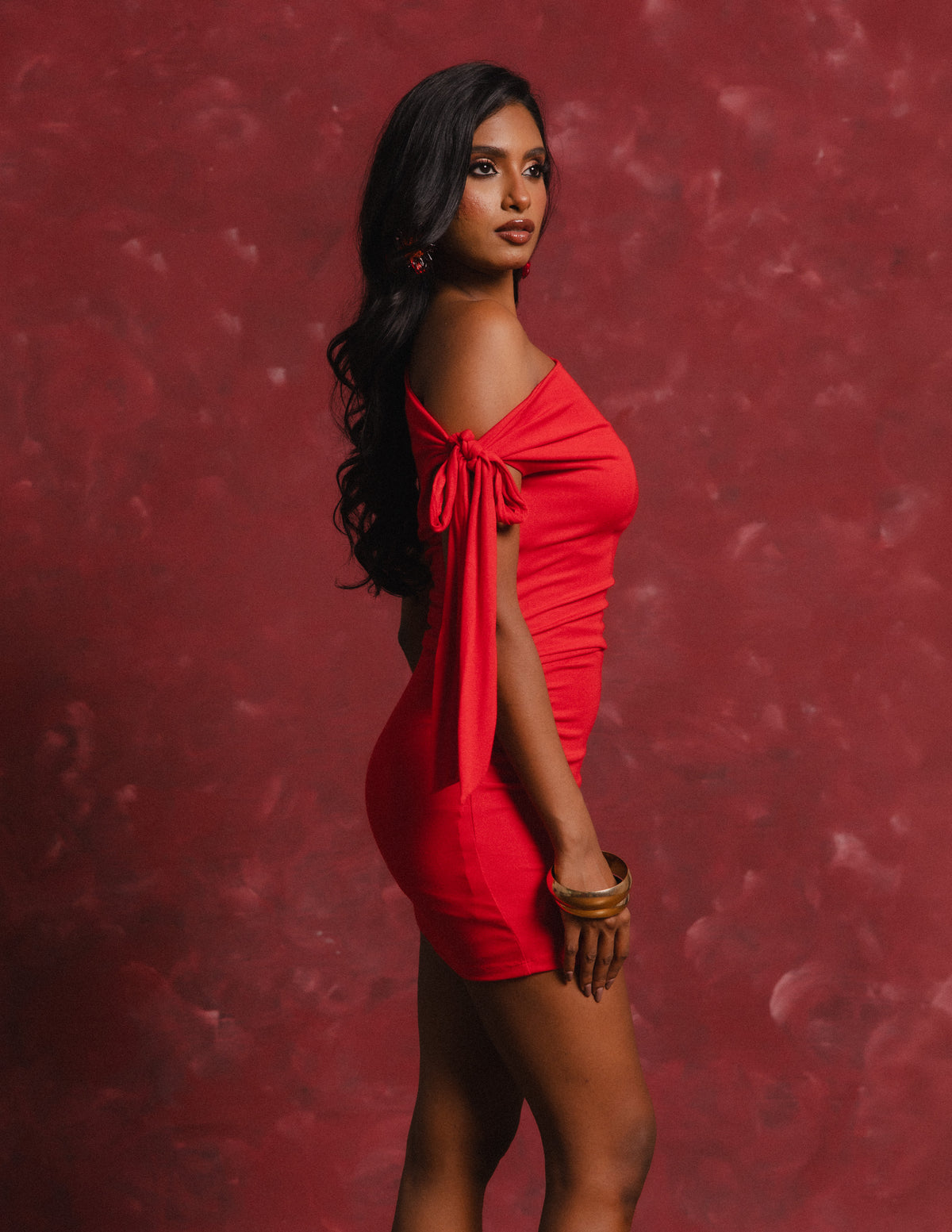 One Shoulder Tie Up Mini Dress