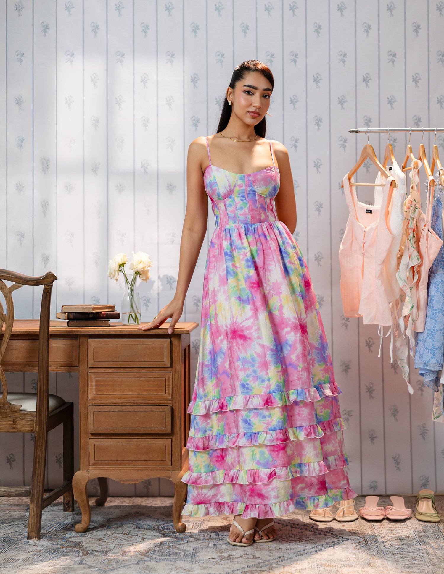 Frill Detail Corset Maxi Dress