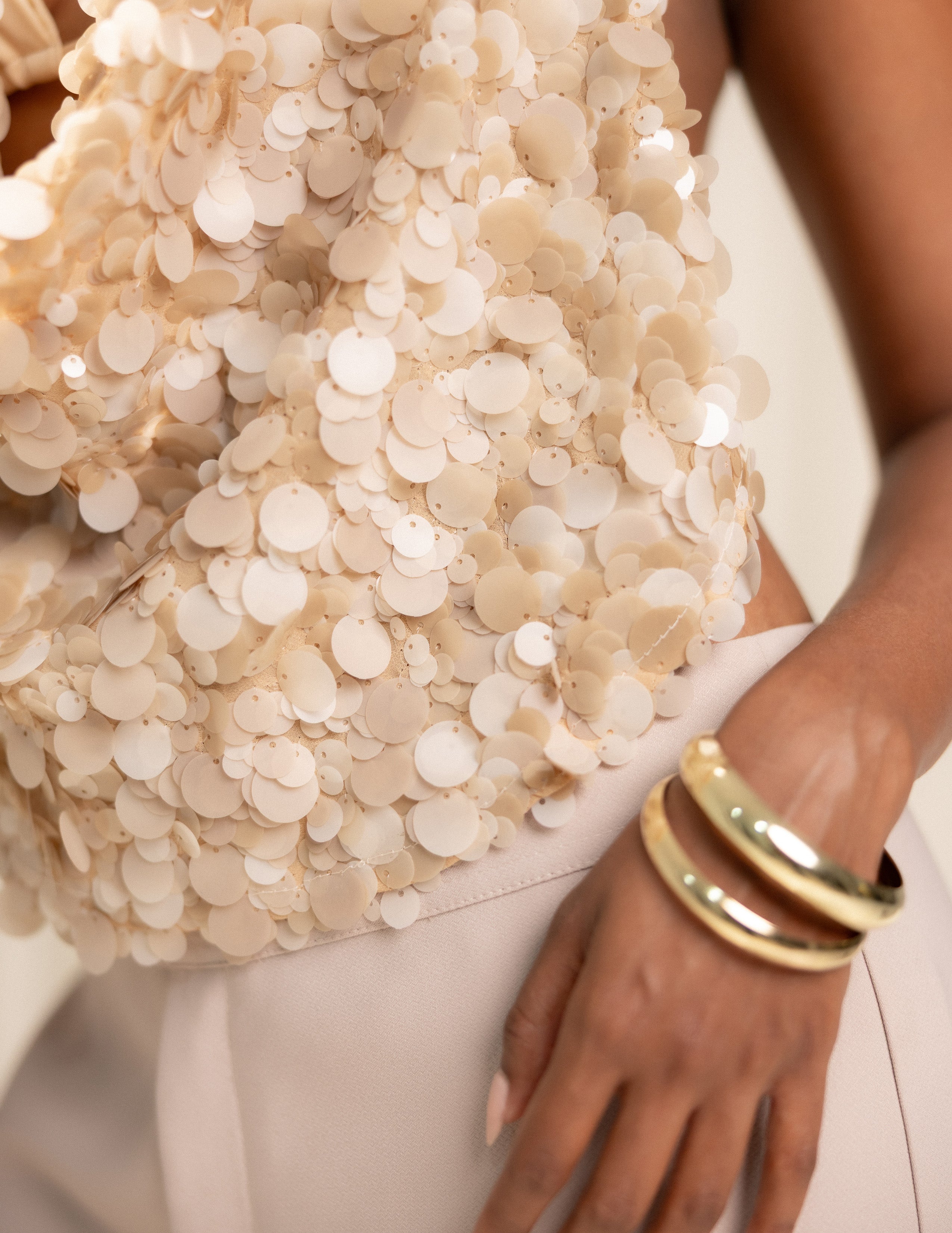 Front Cowl Neck Tie Up Sequin Top