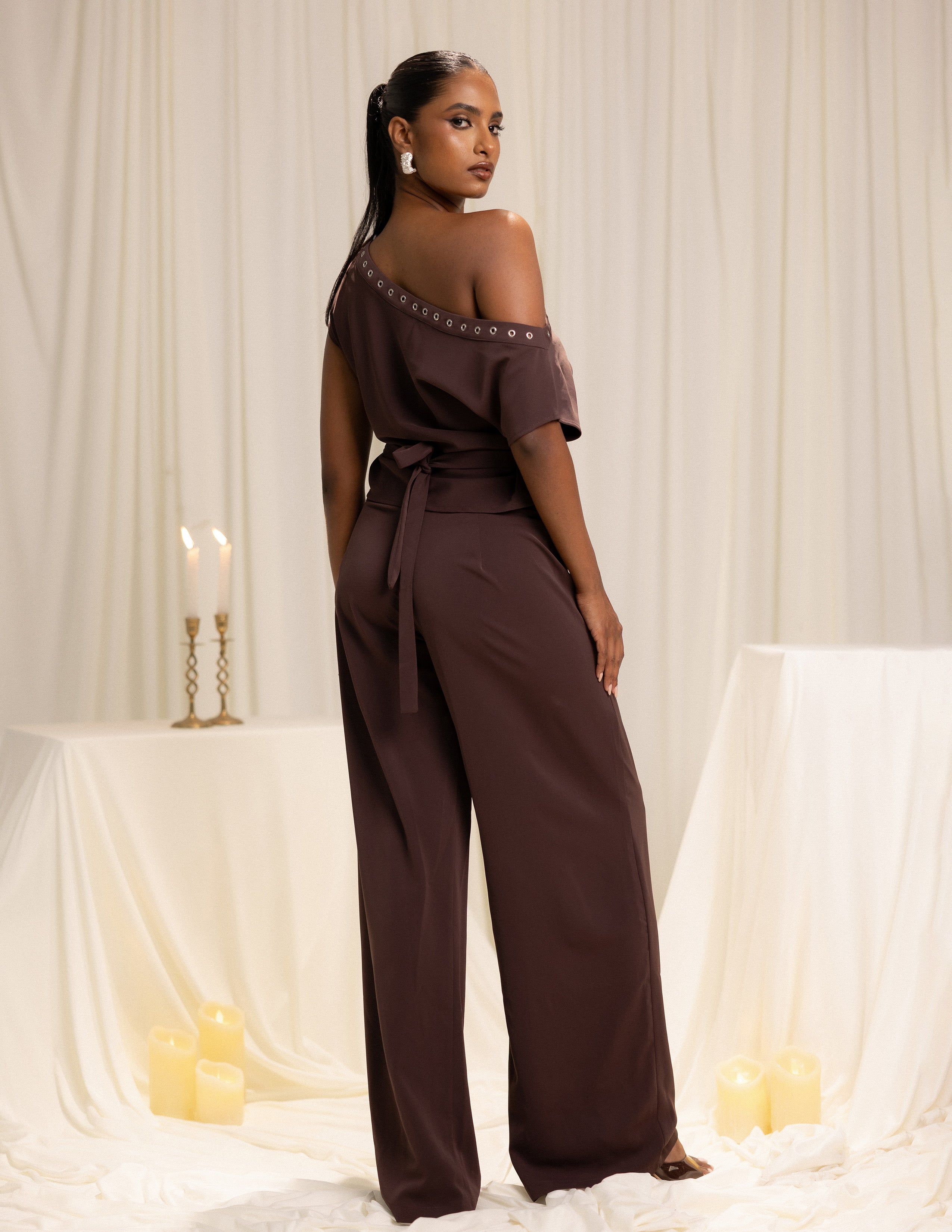 Waist Ilet Detailed Straight Leg Low Waist Pant