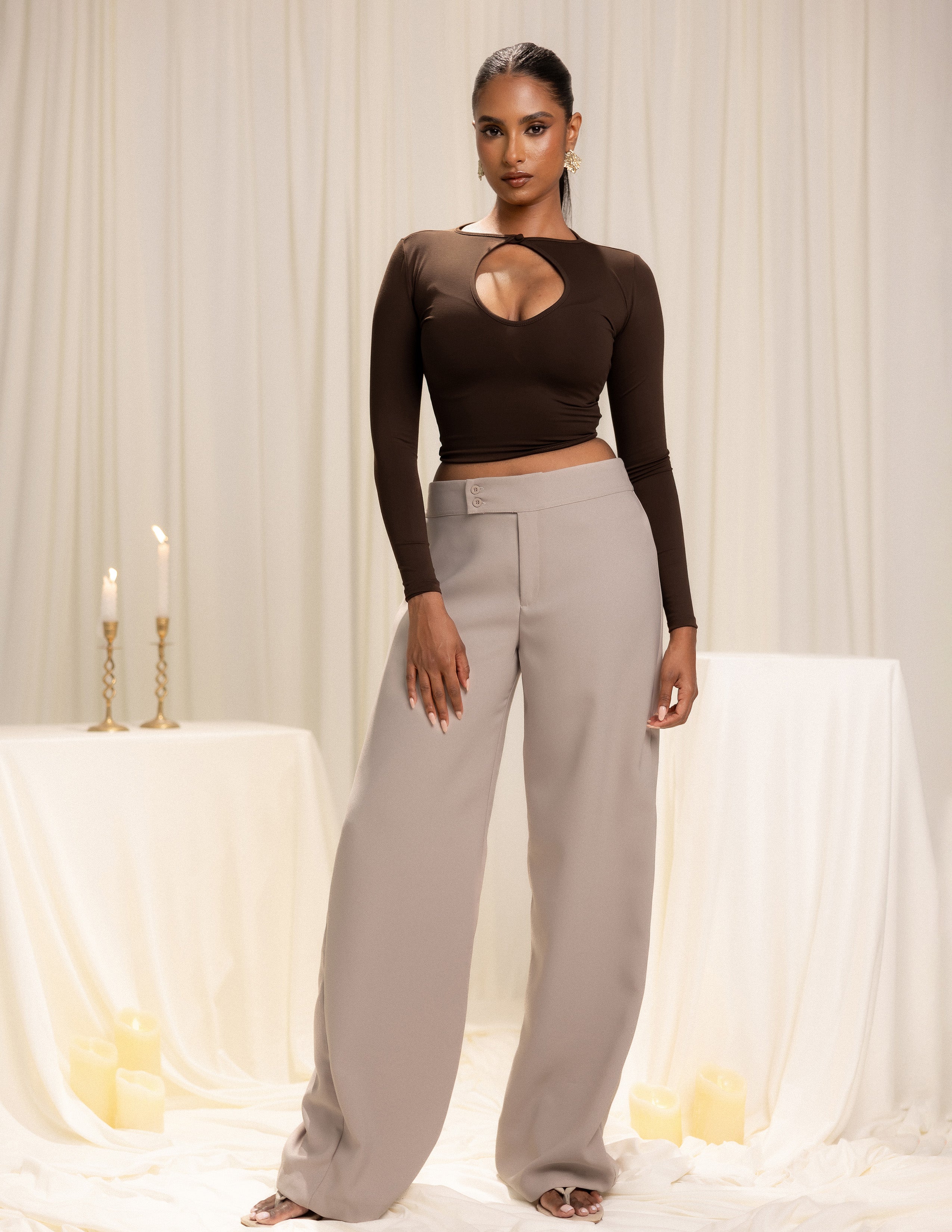 Long Sleeved Front Key hole Detailed Top