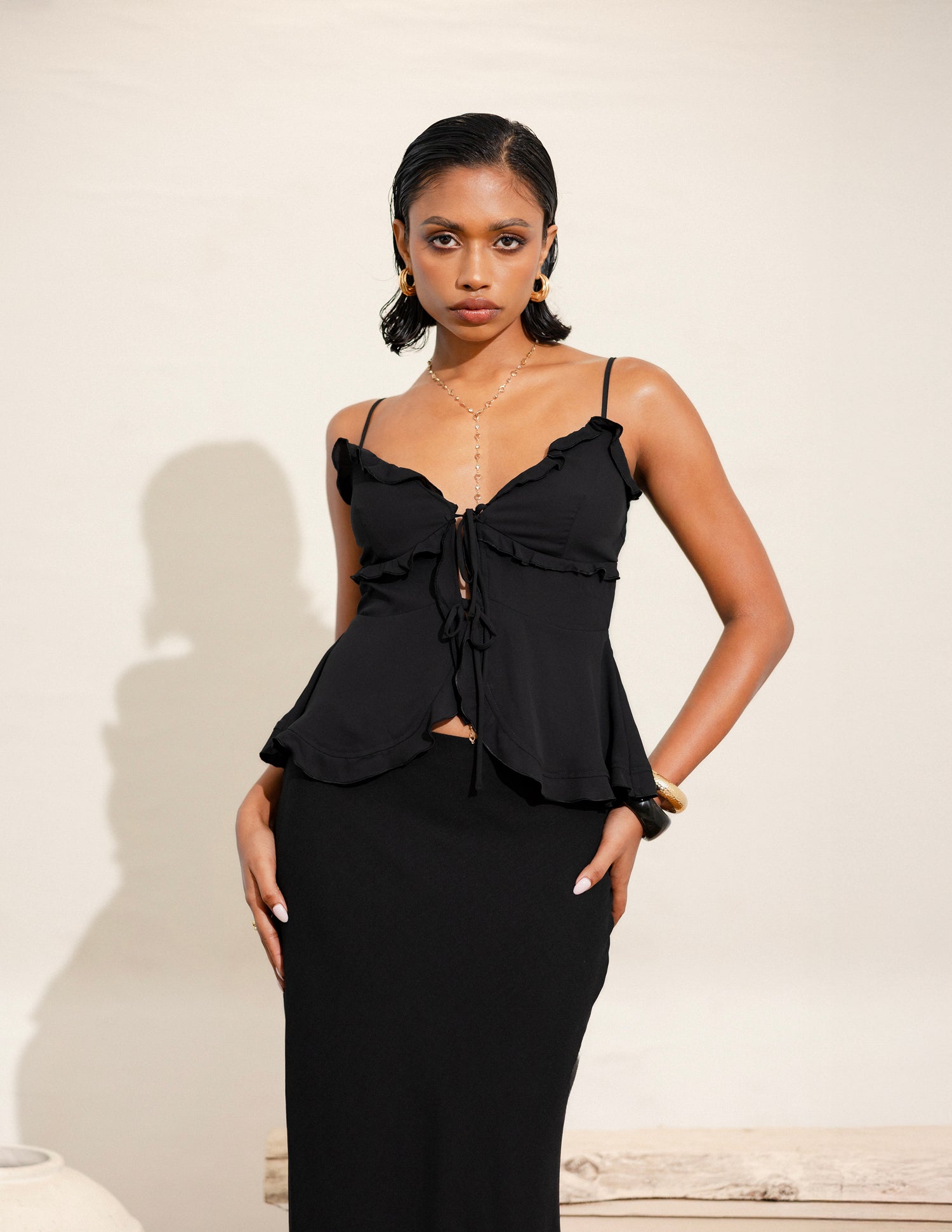 Frill Detailed Front Tie Up Top