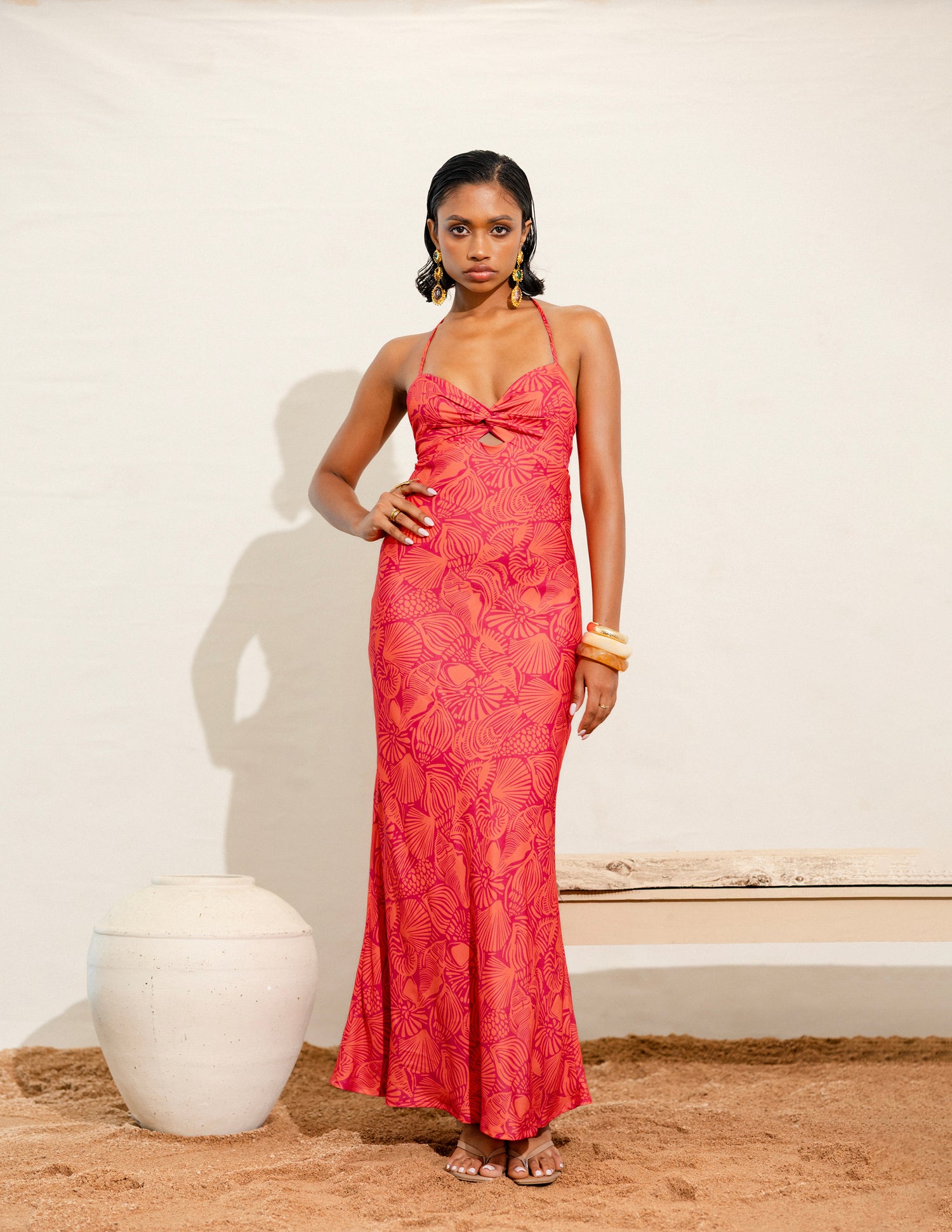 maxi bustier dress Bustier Detailed Printed Maxi Dress
