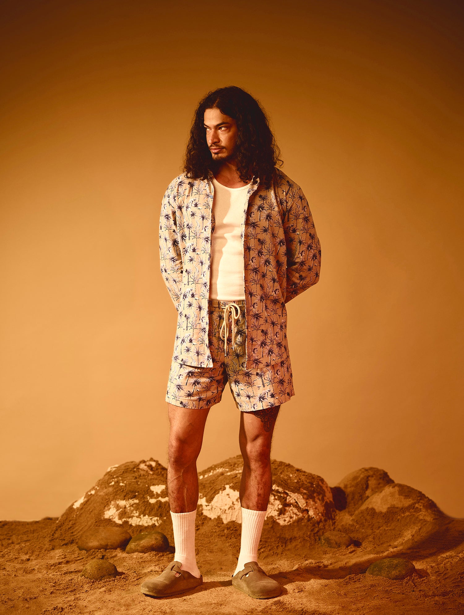 Printed Oversized Regular Collar Long Sleeve Shirt