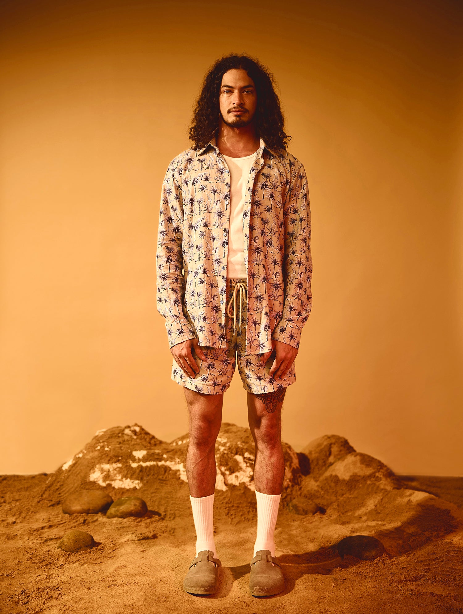 Printed Oversized Regular Collar Long Sleeve Shirt