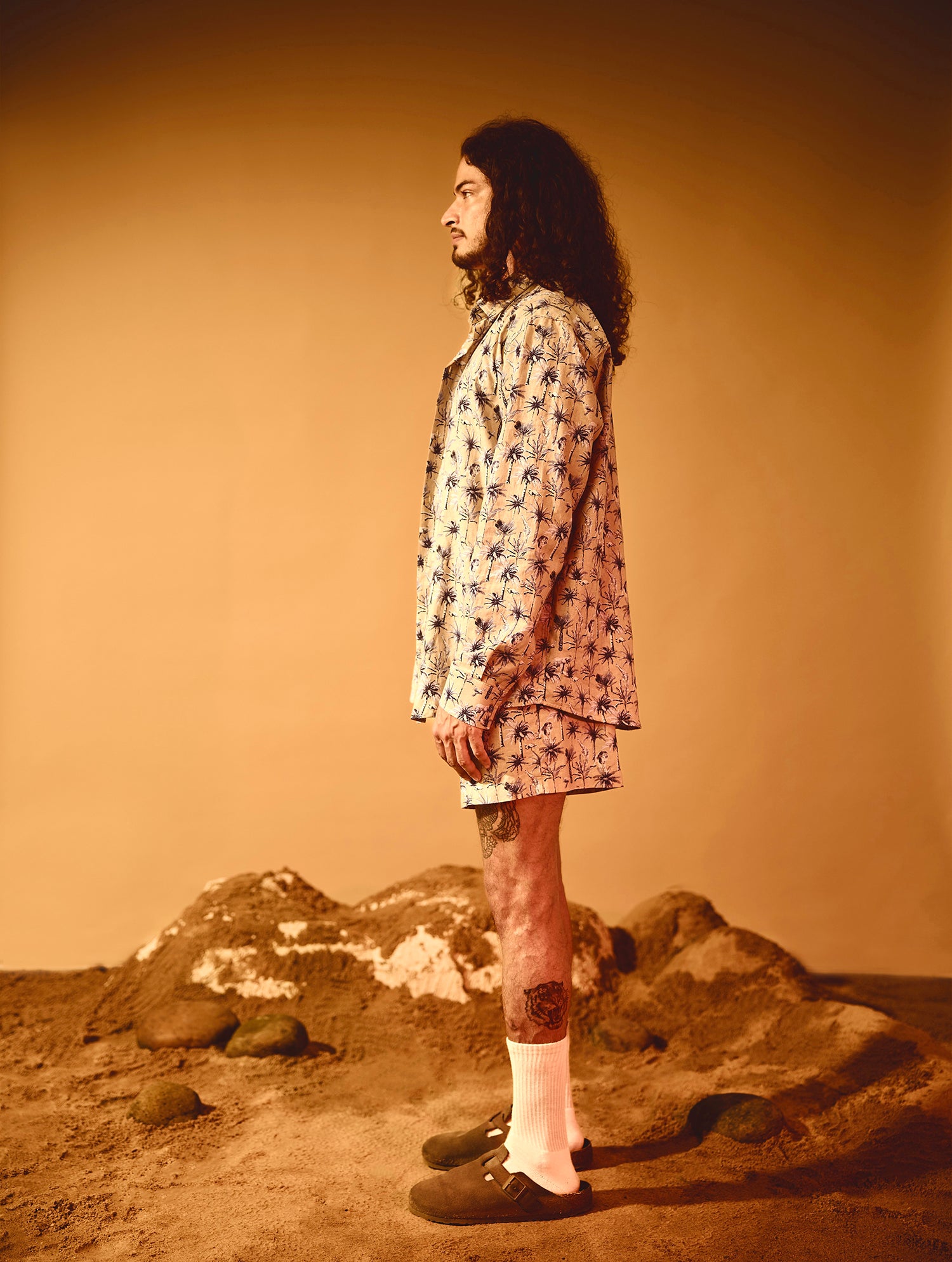 Printed Oversized Regular Collar Long Sleeve Shirt