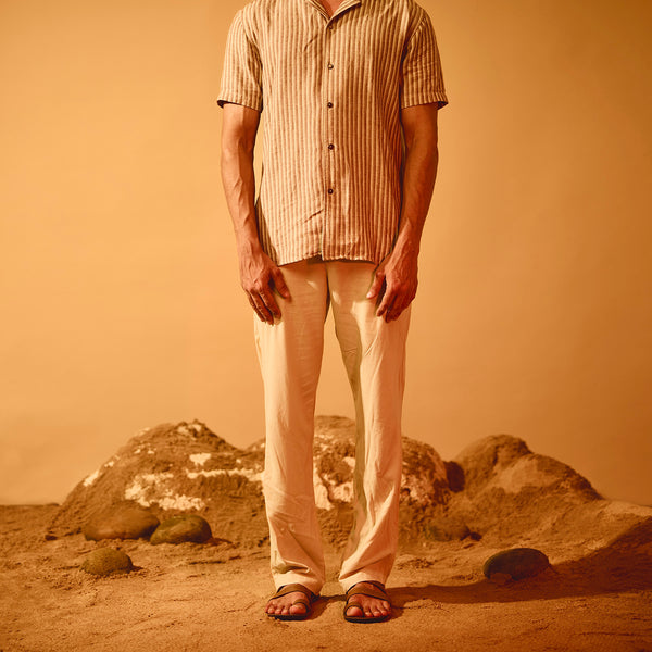 Stripe Detailed Slim Fit Camp Collar Shirt