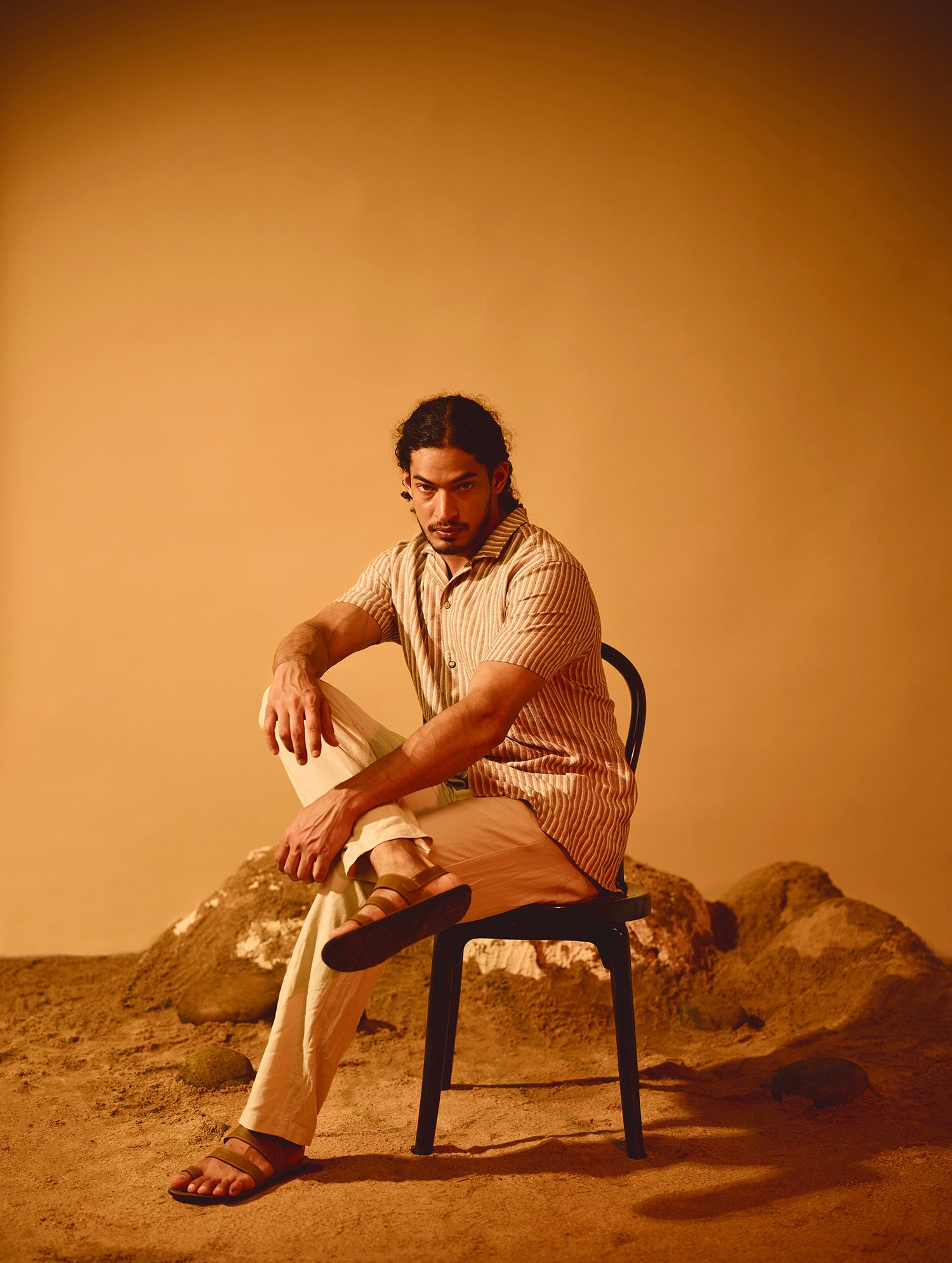 Stripe Detailed Slim Fit Camp Collar Shirt