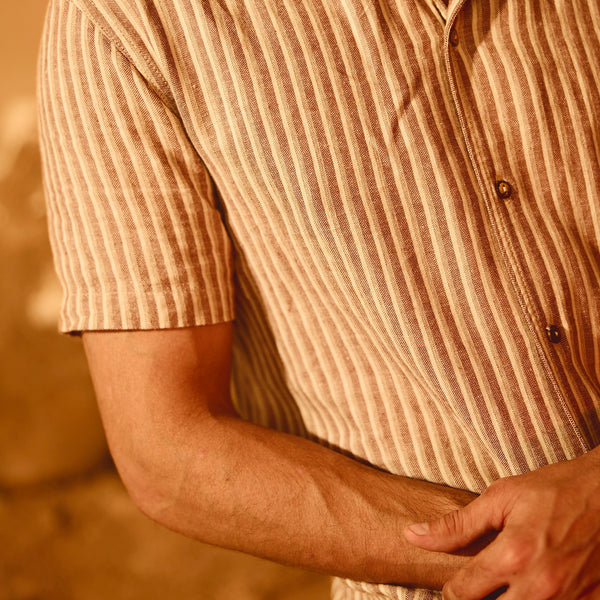 Stripe Detailed Slim Fit Camp Collar Shirt