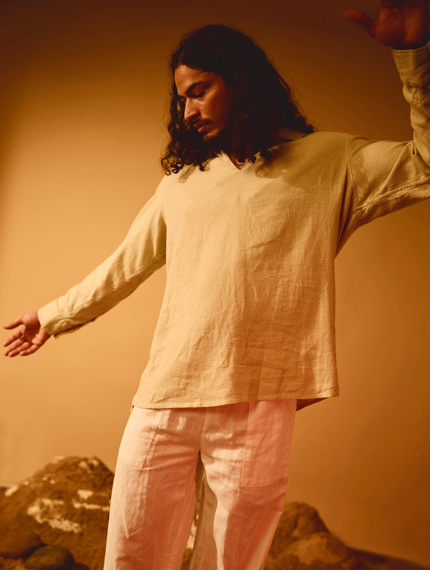 Long Sleeve V Neck Collar Shirt