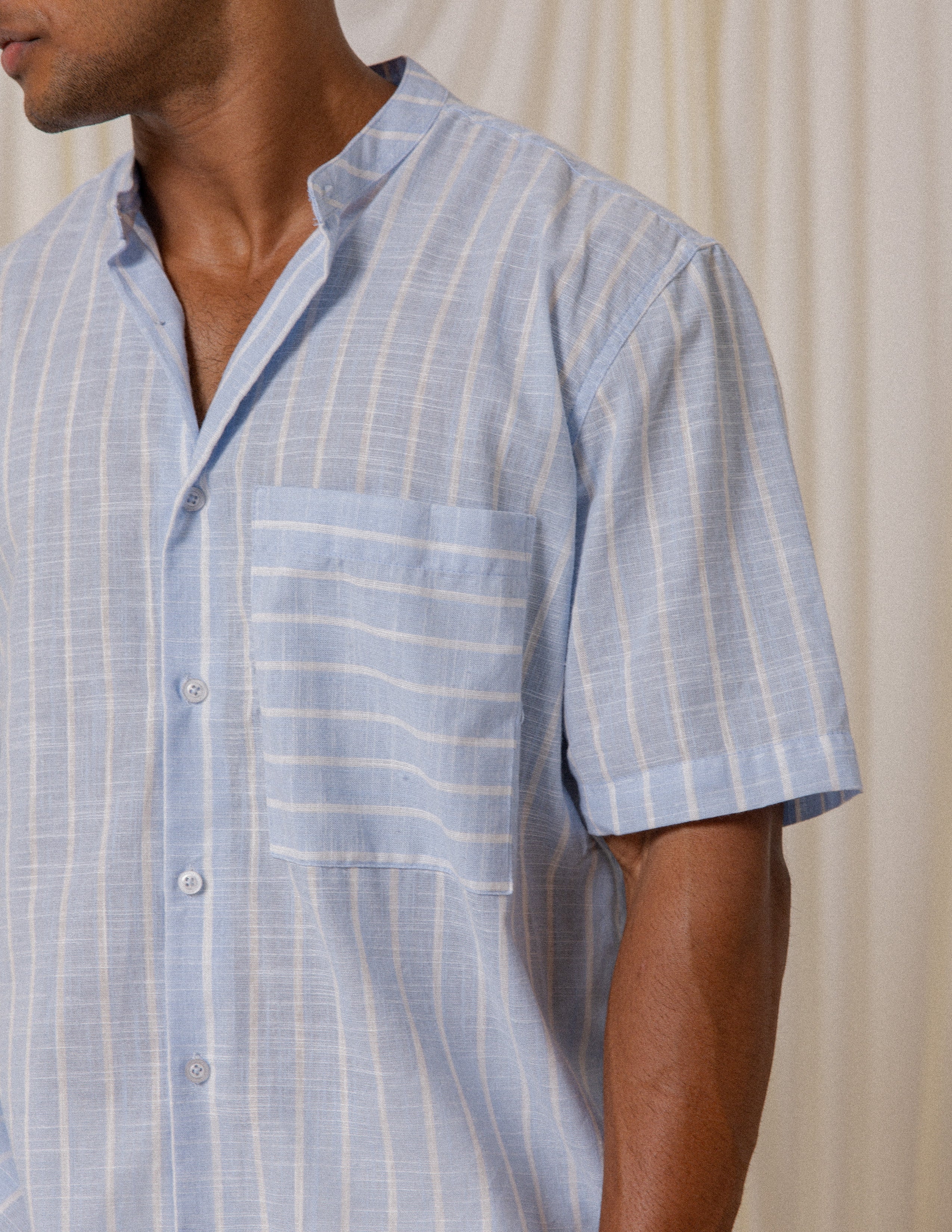 Chnese Collar Oversized Stripe shirt