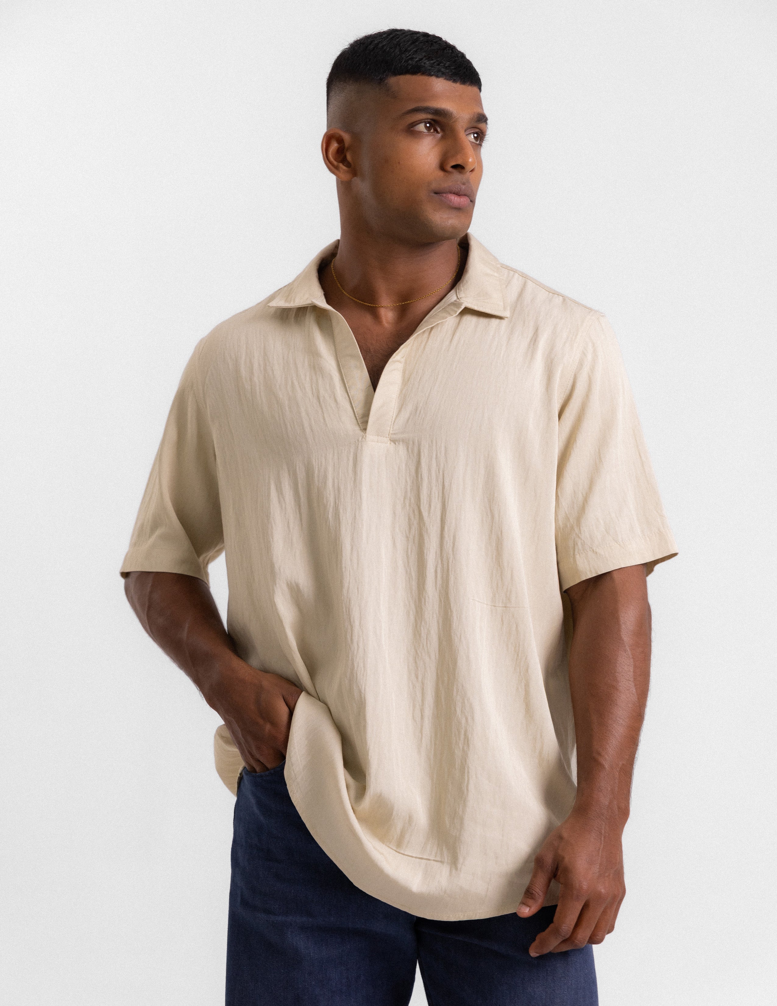 Half placket oversized shirt