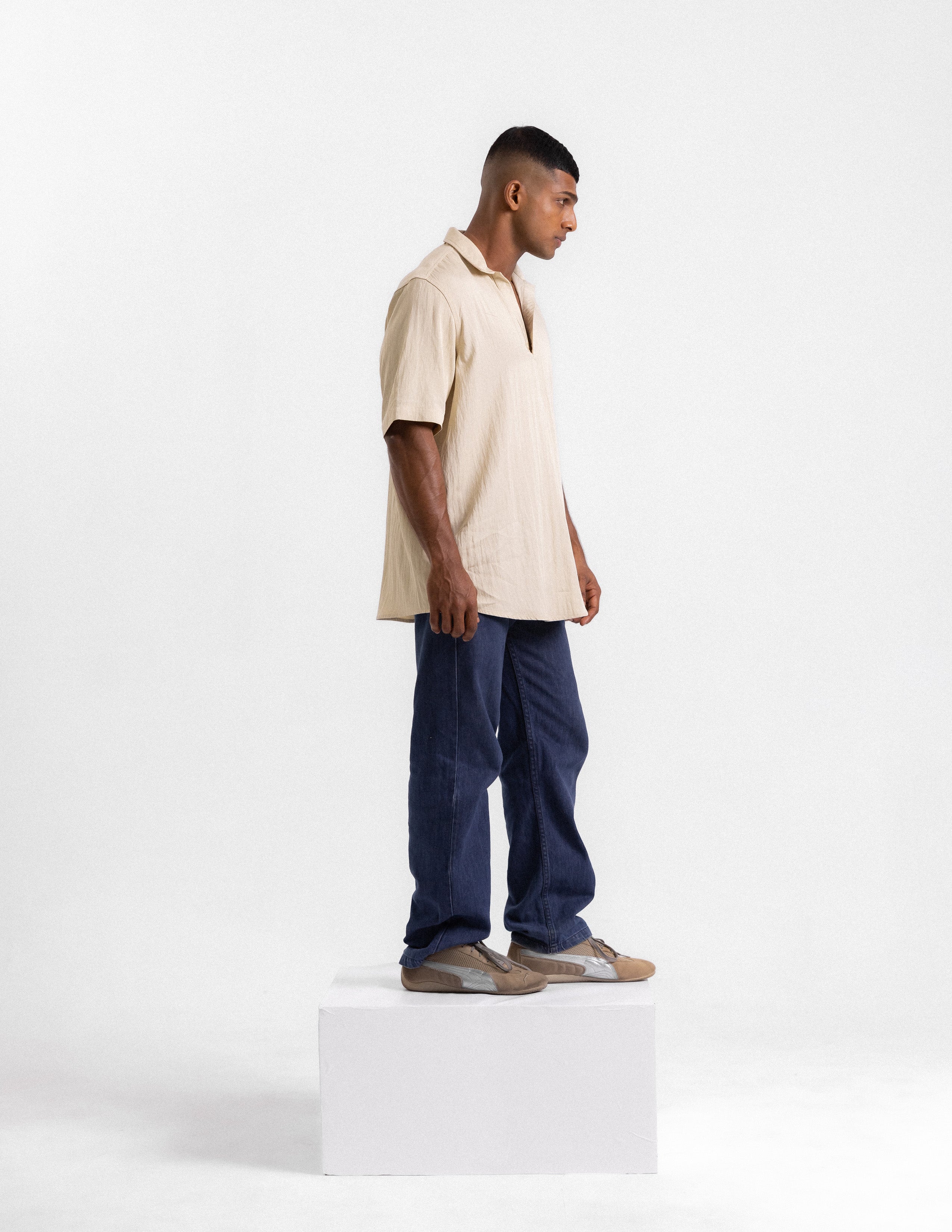 Half placket oversized shirt
