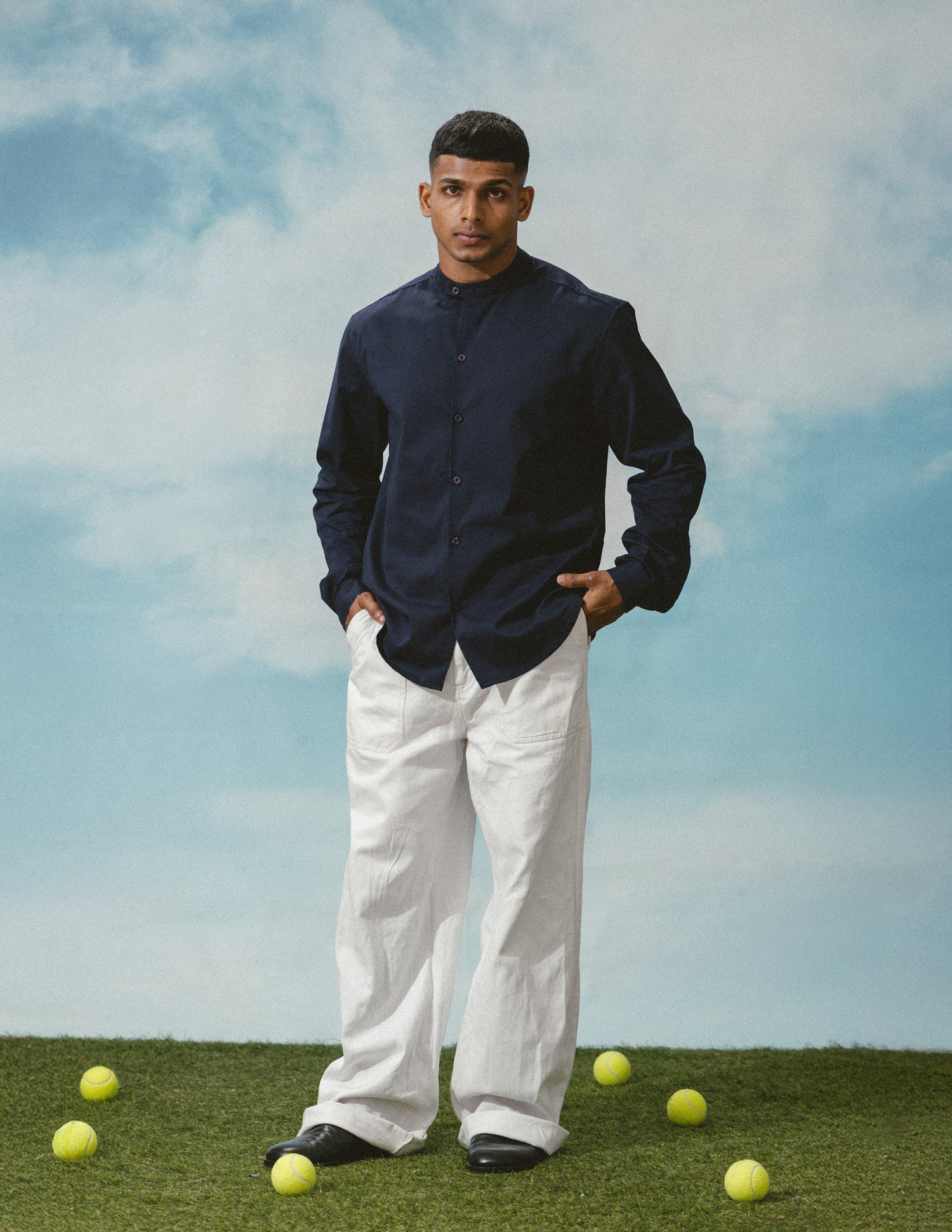 Extended chinese collar detailed shirt