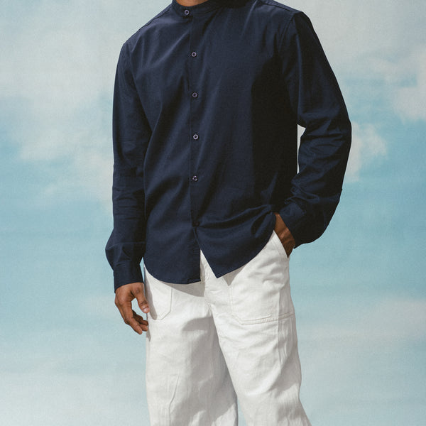 Extended chinese collar detailed shirt