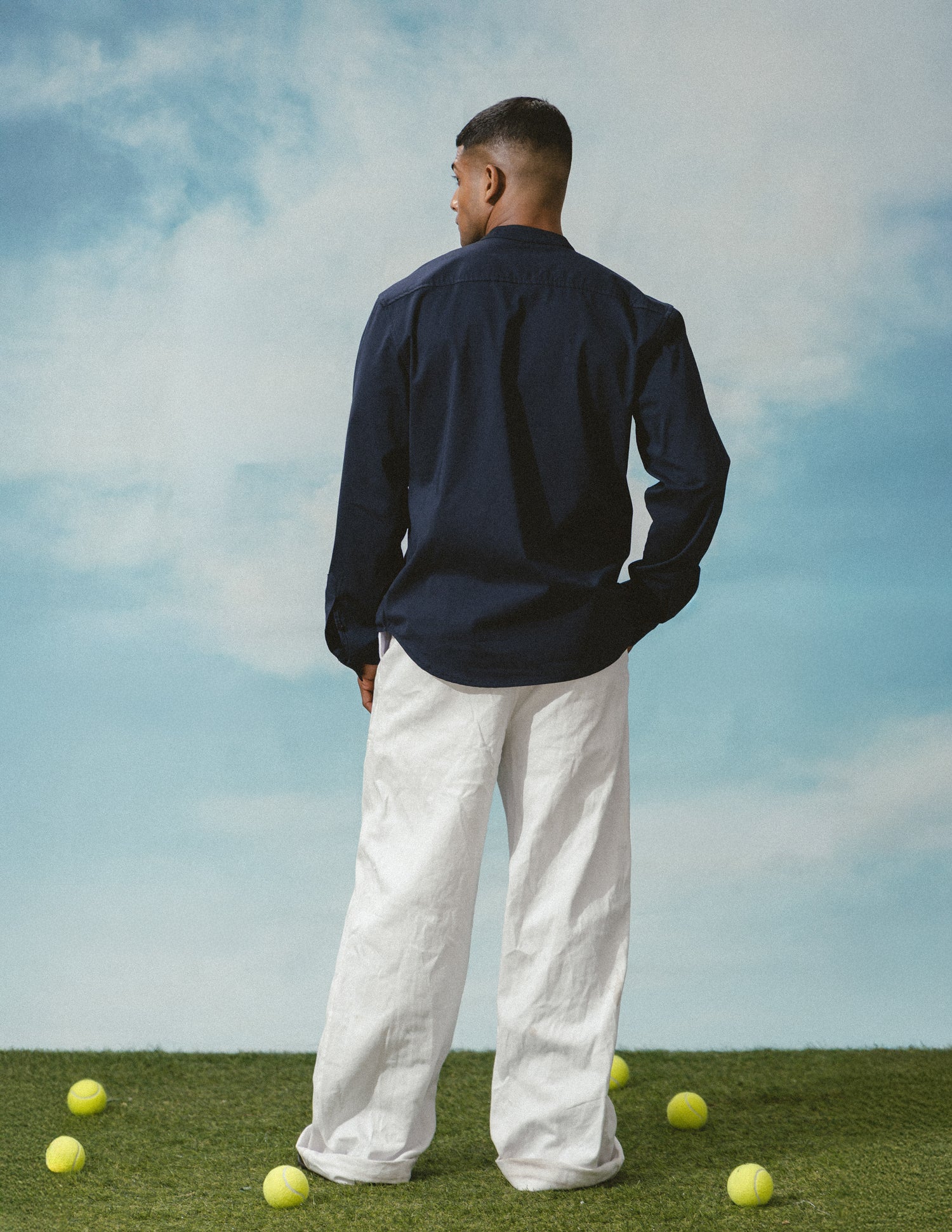 Extended chinese collar detailed shirt