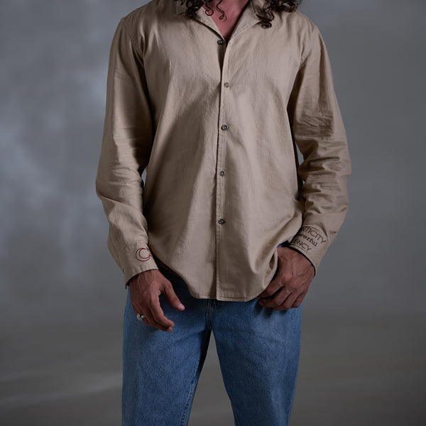 Oversized long sleeve camp collar embroidery shirt