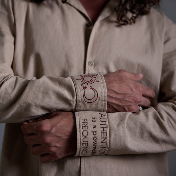 Oversized long sleeve camp collar embroidery shirt