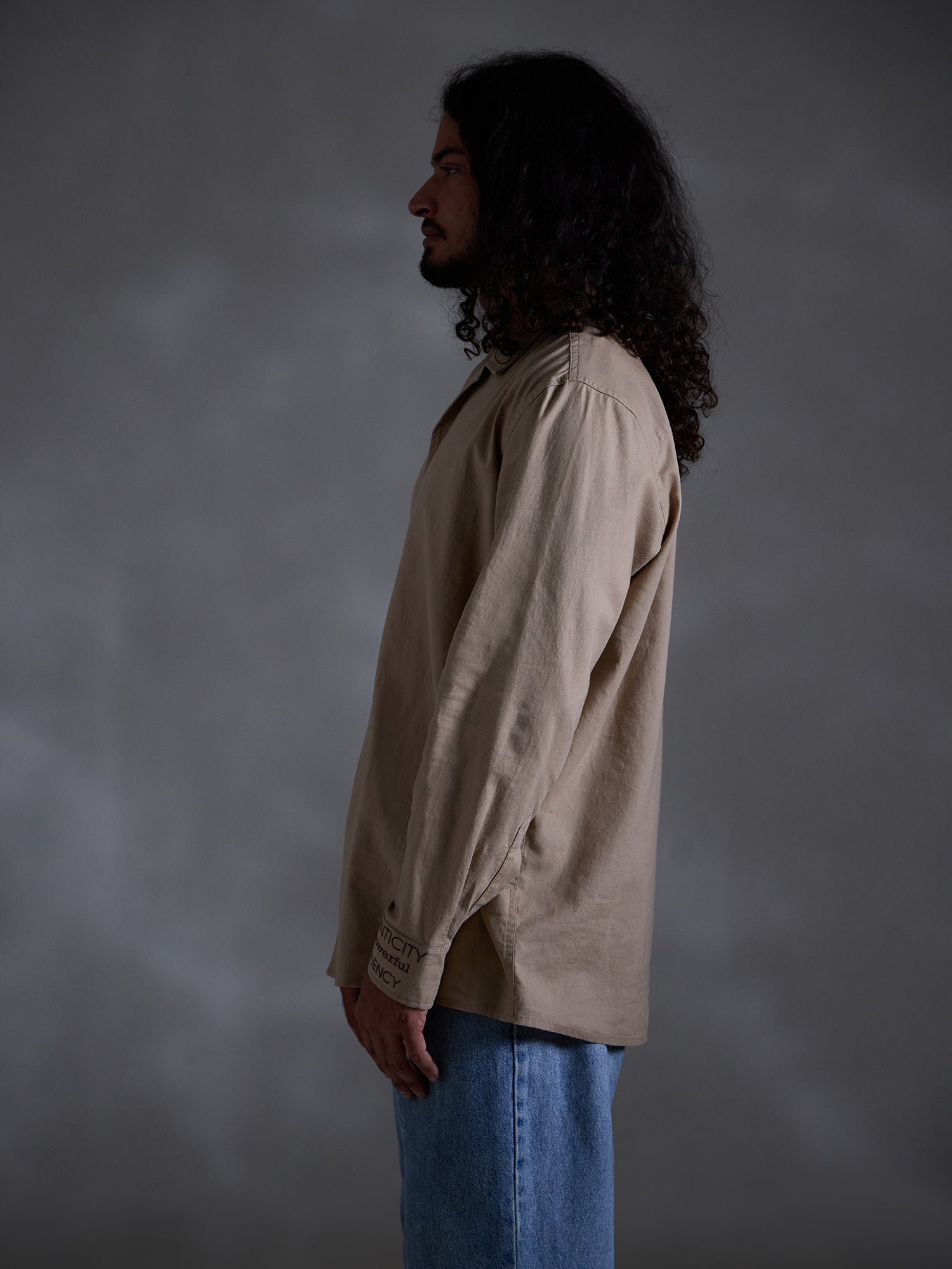 Oversized long sleeve camp collar embroidery shirt