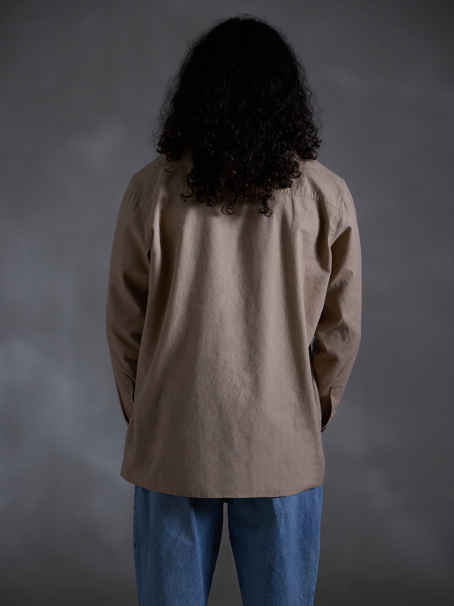 Oversized long sleeve camp collar embroidery shirt