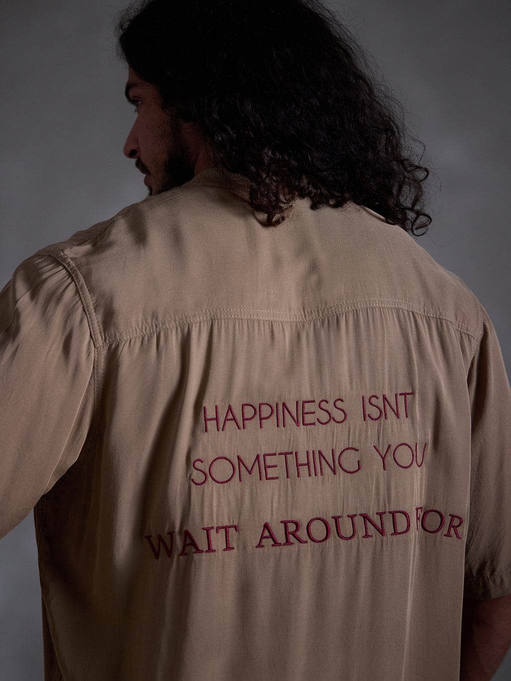 Oversized chinese collar short sleeve embroidery shirt