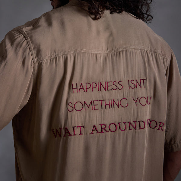 Oversized chinese collar short sleeve embroidery shirt