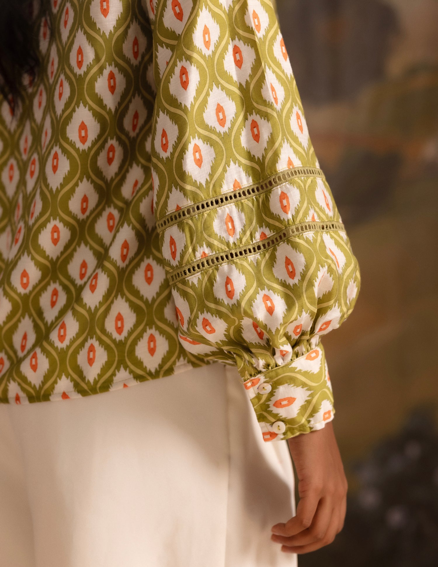 Ladder Lace Detailed Printed Top