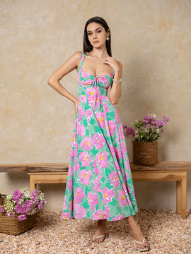 Bustier Ruched Printed Maxi Dress