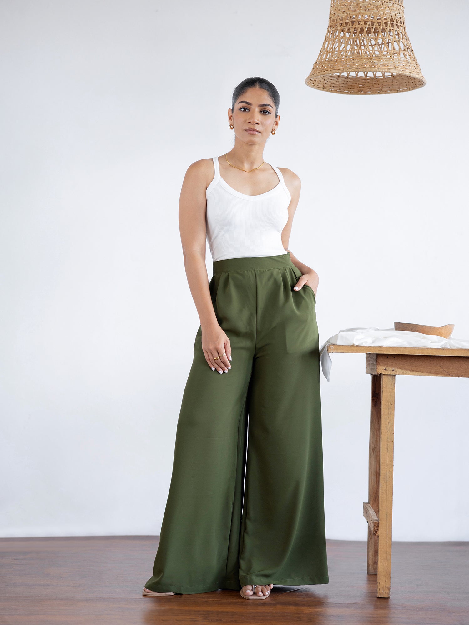 Front Pleated Wide Leg Pant