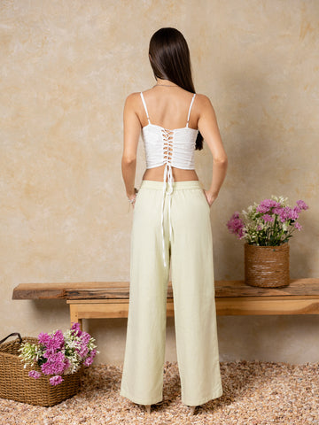 Back Elasticated Wide Leg Linen Pant