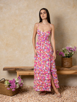 Frill Detailed Printed Maxi Dress