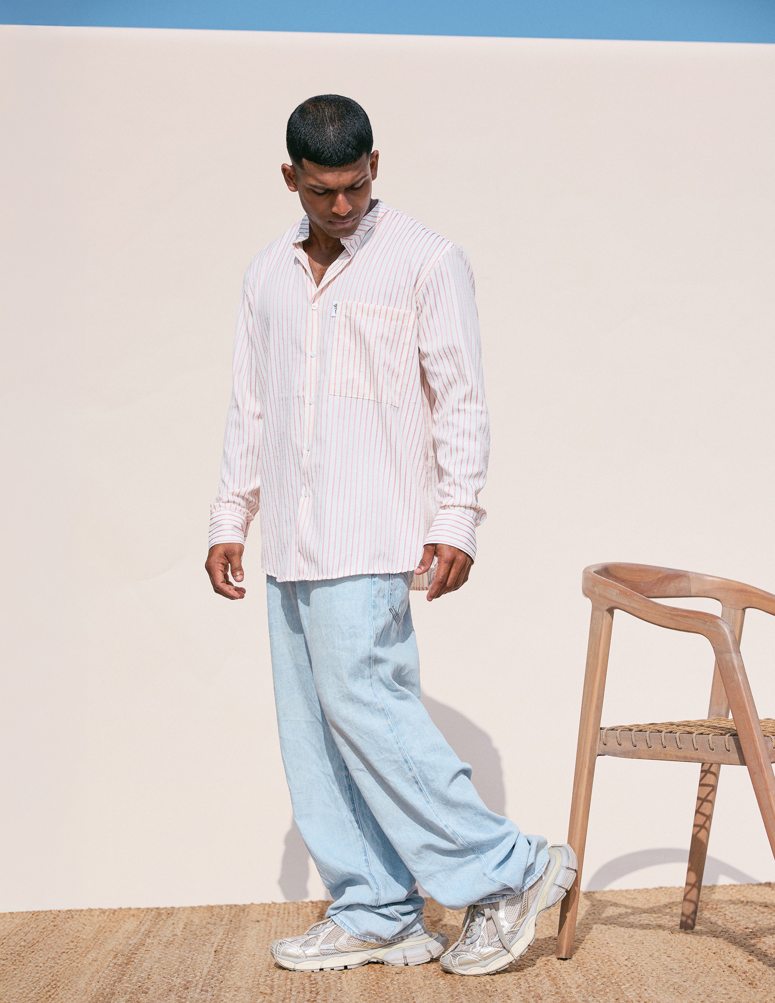 Woven label pocket detail oversized shirt