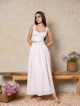 Buckle Detailed Pleated Maxi Skirt