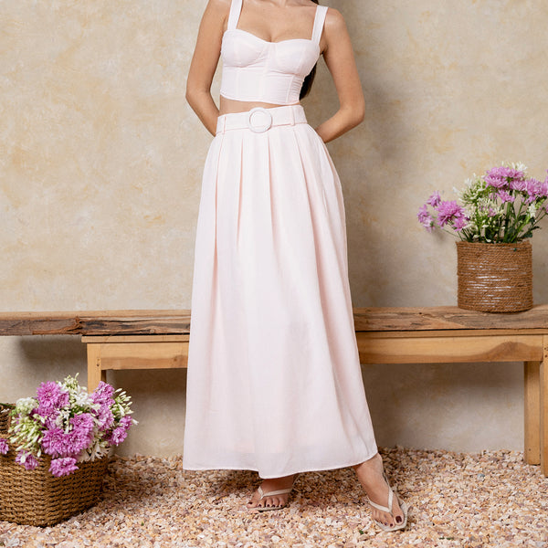 Buckle Detailed Pleated Maxi Skirt