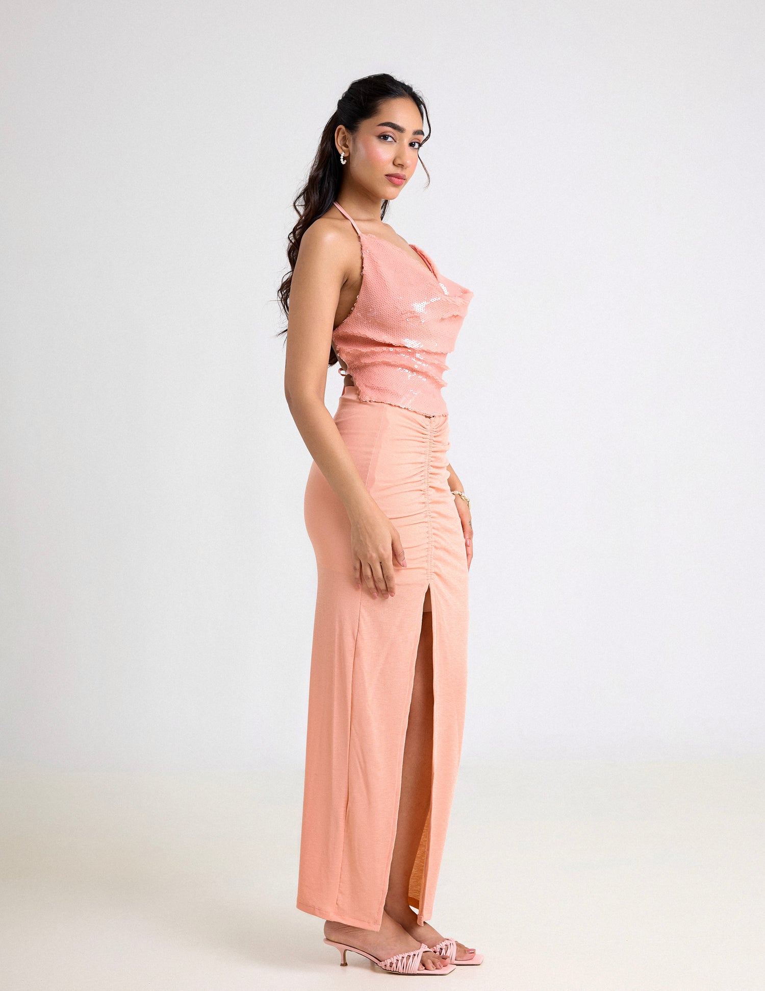 Front Ruched Detailed Maxi Skirt