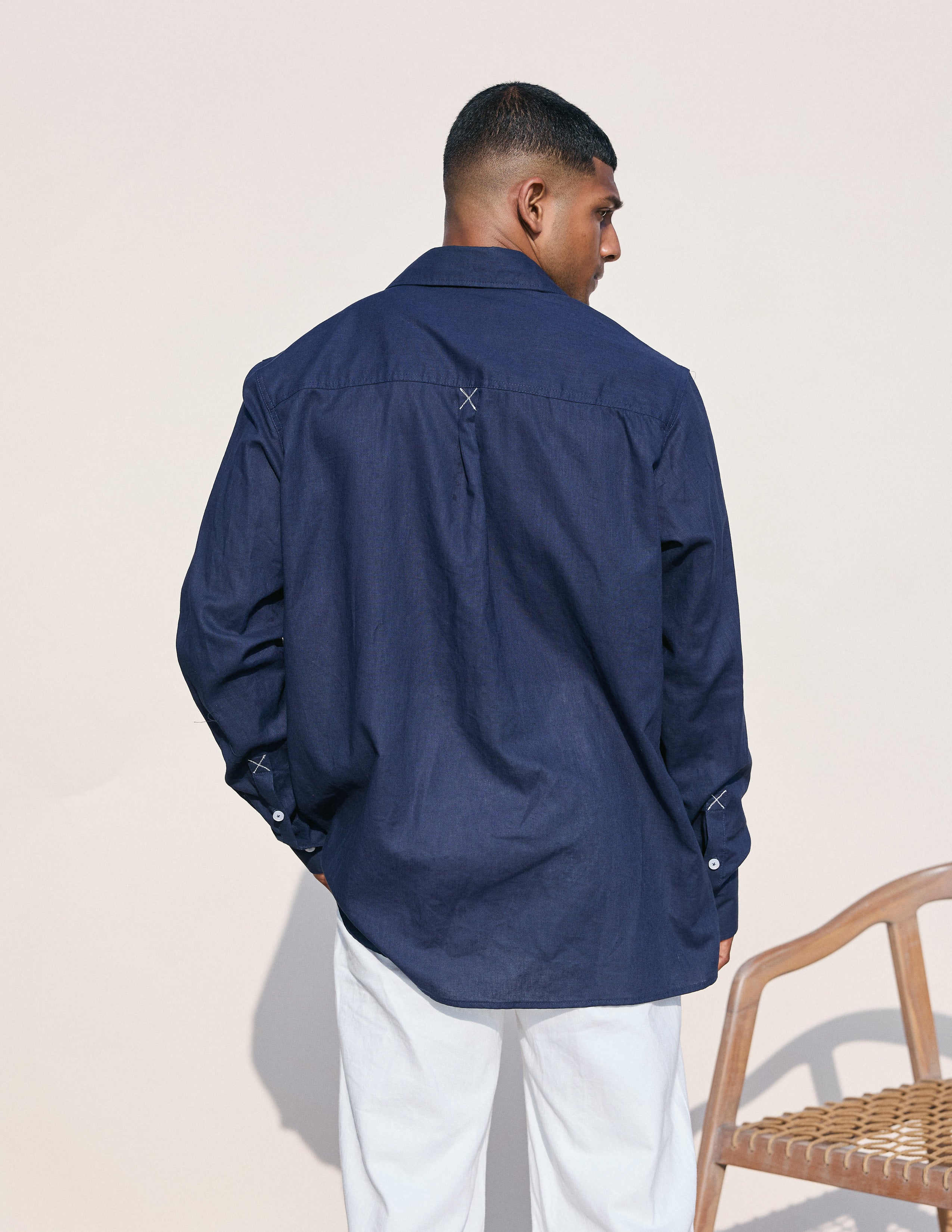 Cb and placket x stitch detailed shirt