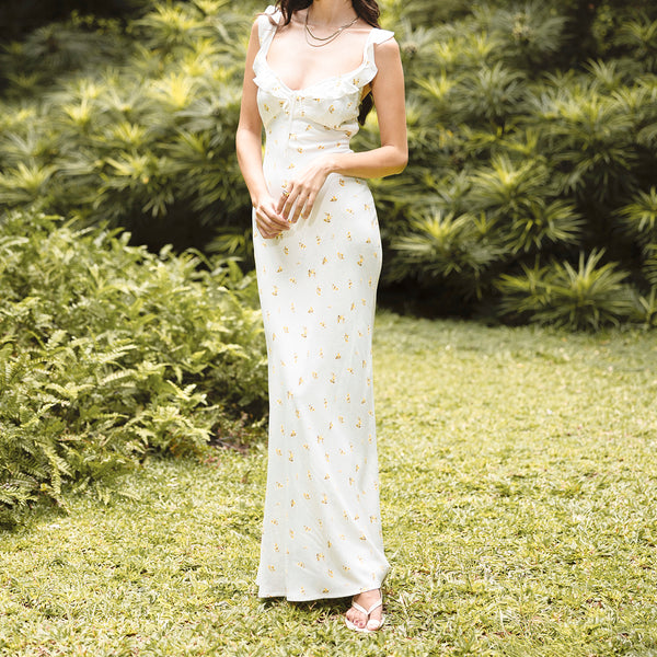 Frill Detailed Bias Maxi Dress
